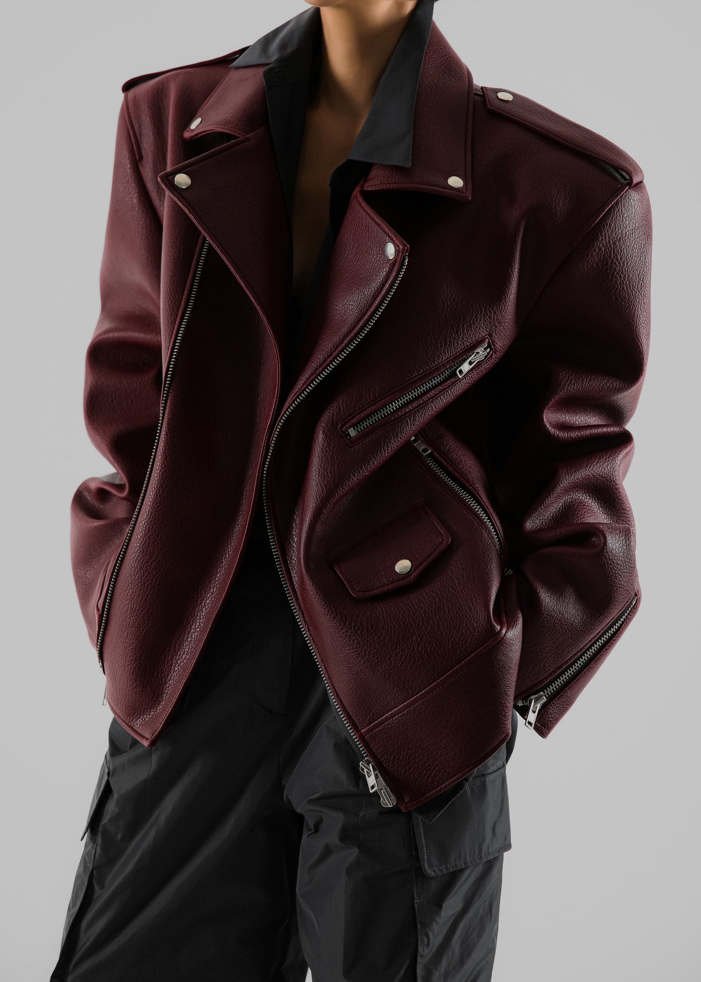 Chicago Oversized Biker Jacket - Burgundy