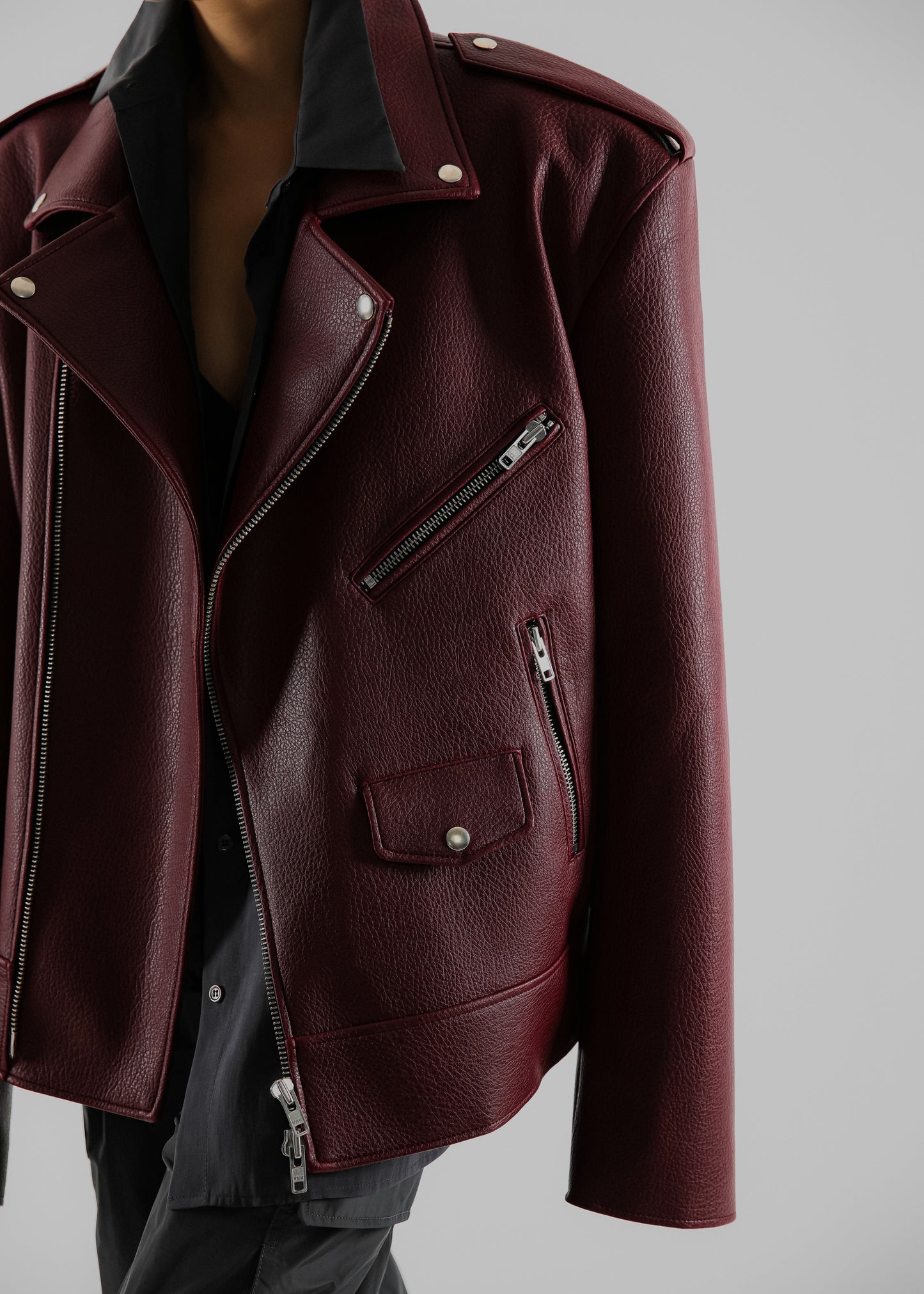 Chicago Oversized Biker Jacket - Burgundy