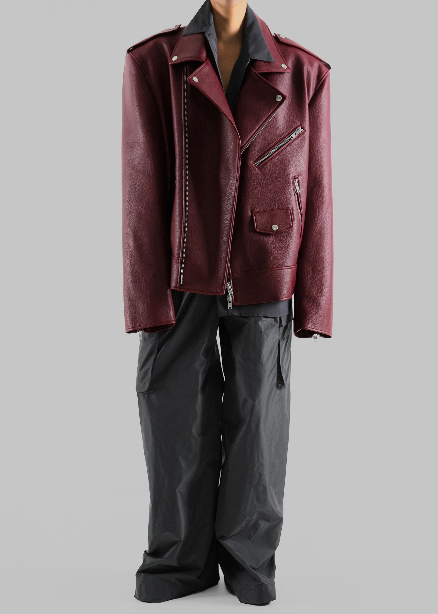 Chicago Oversized Biker Jacket - Burgundy