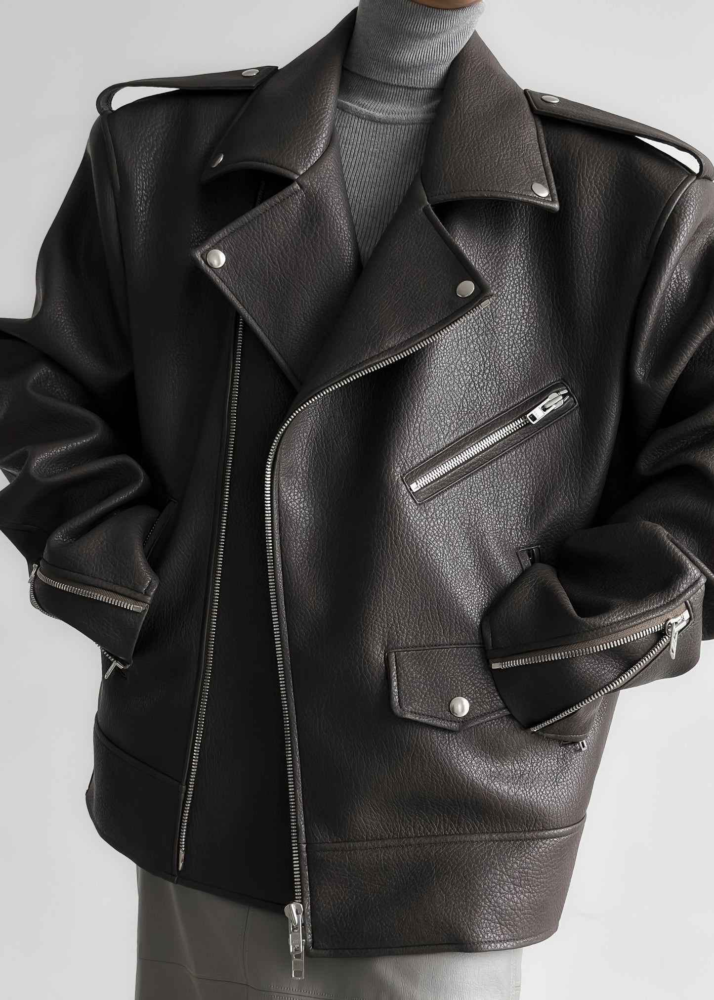 Chicago Oversized Biker Jacket - Charcoal