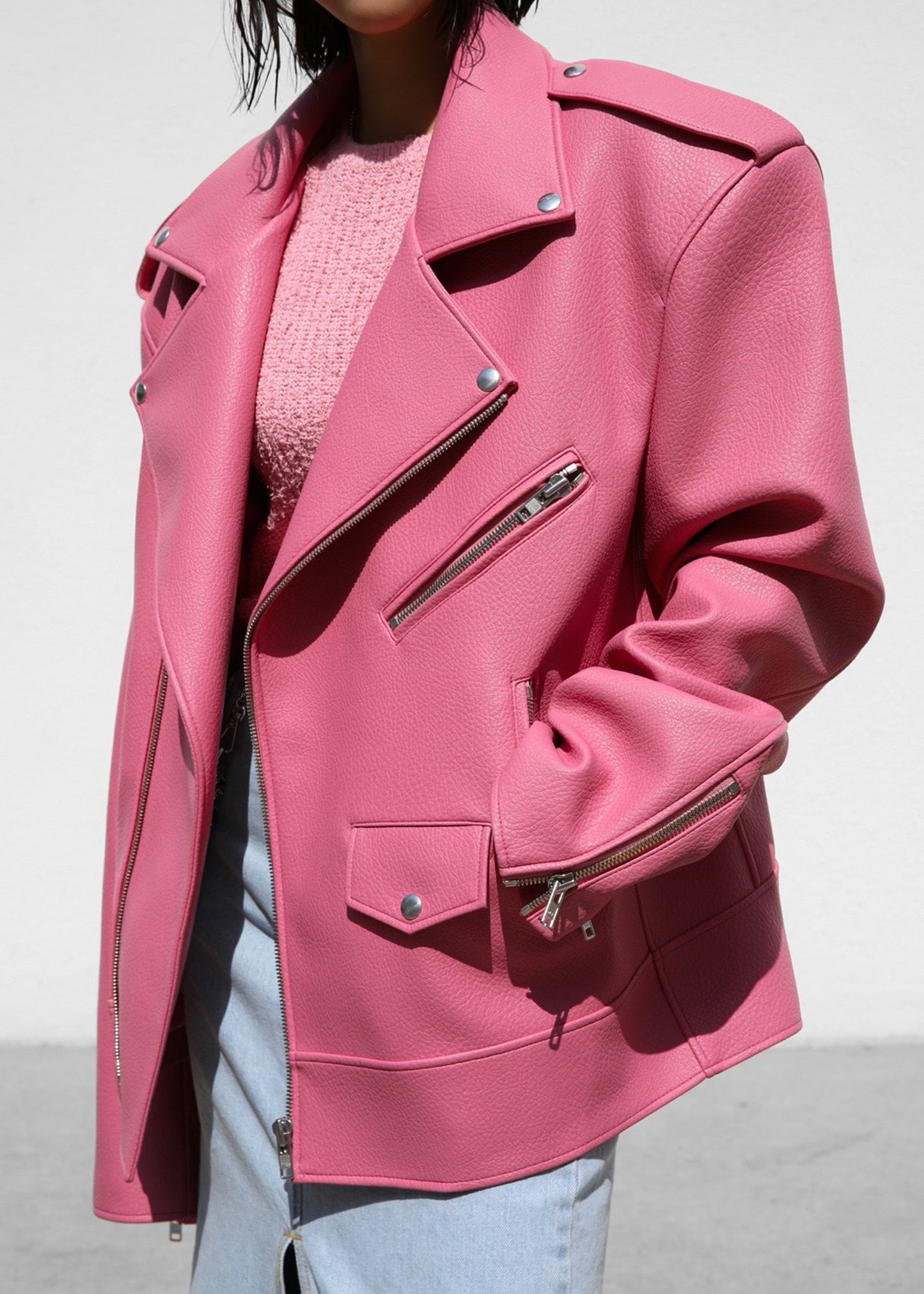 Chicago Oversized Biker Jacket - Pink