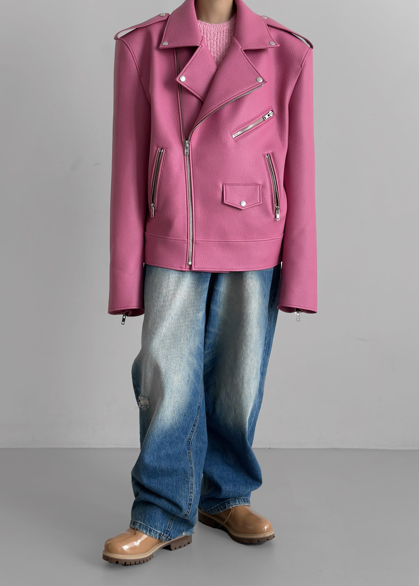 Chicago Oversized Biker Jacket - Pink