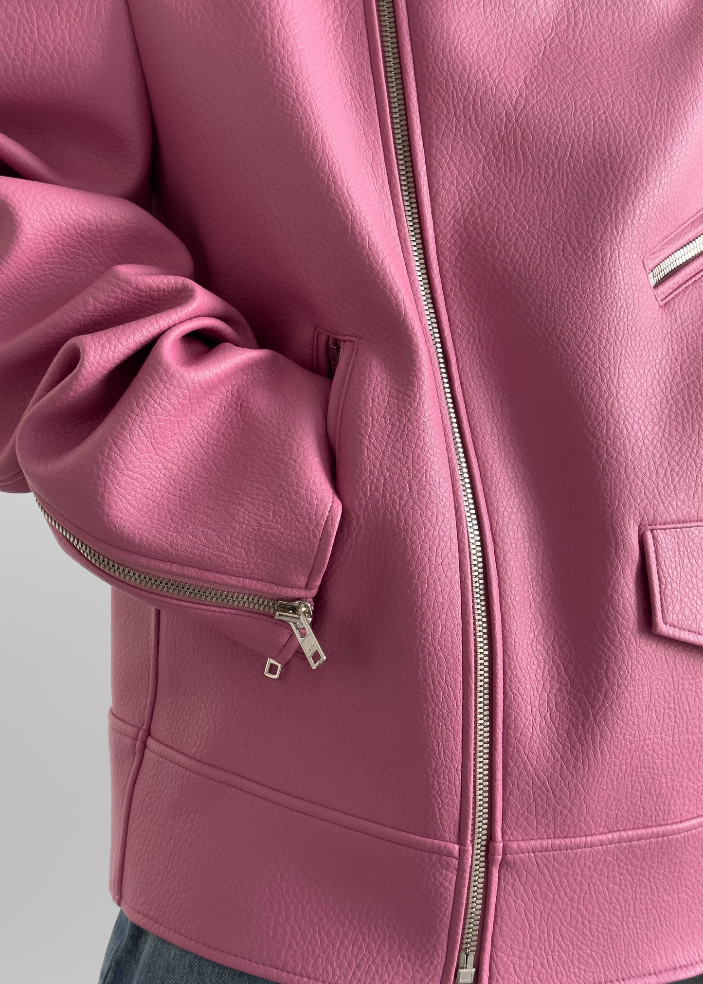 Chicago Oversized Biker Jacket - Pink