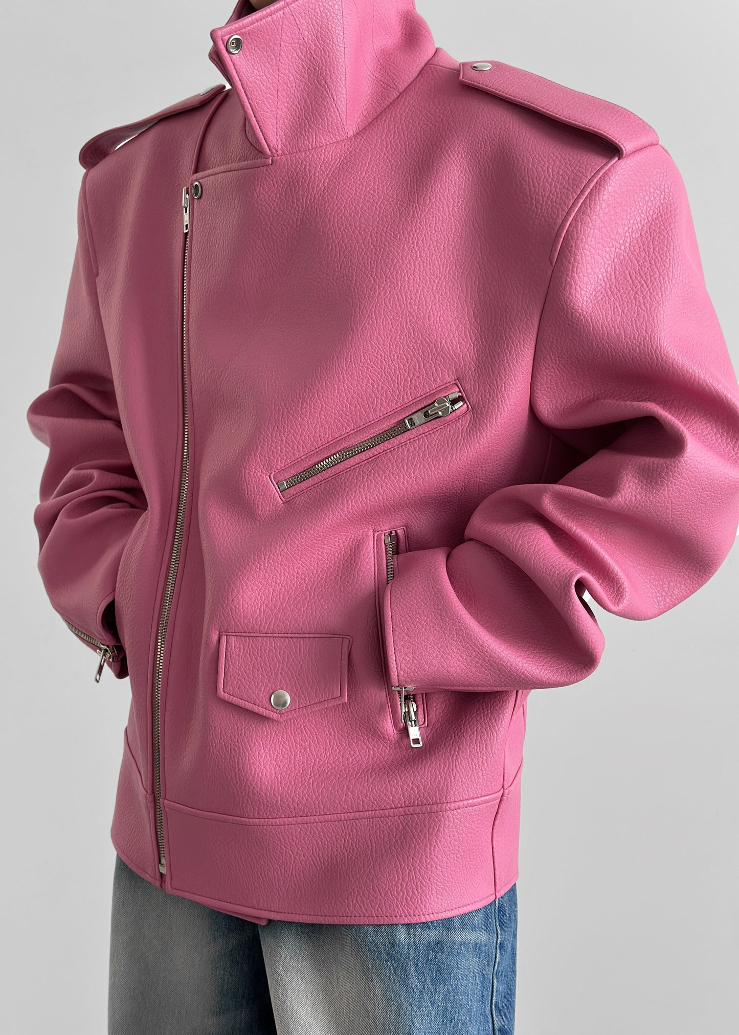 Chicago Oversized Biker Jacket - Pink