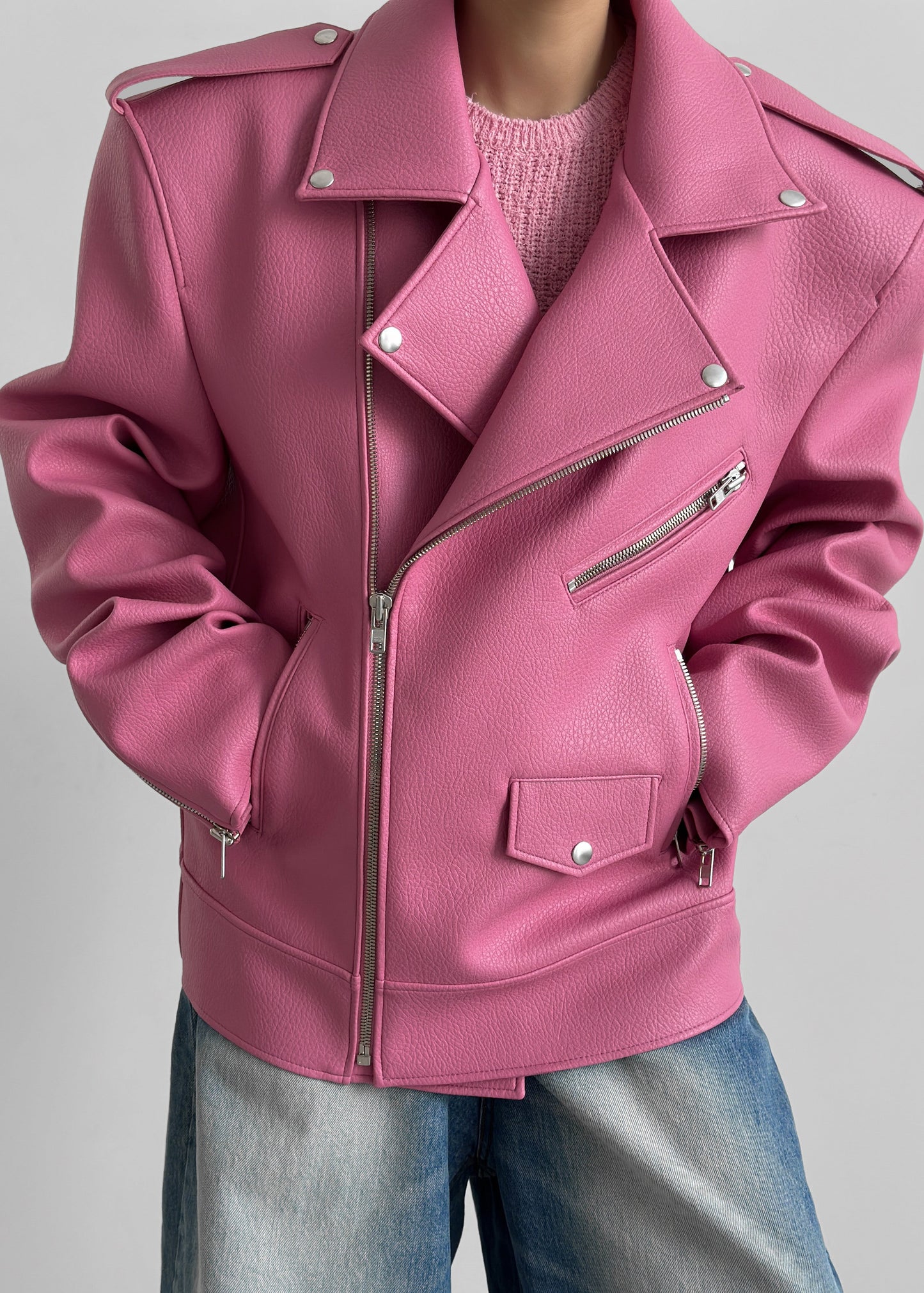 Chicago Oversized Biker Jacket - Pink