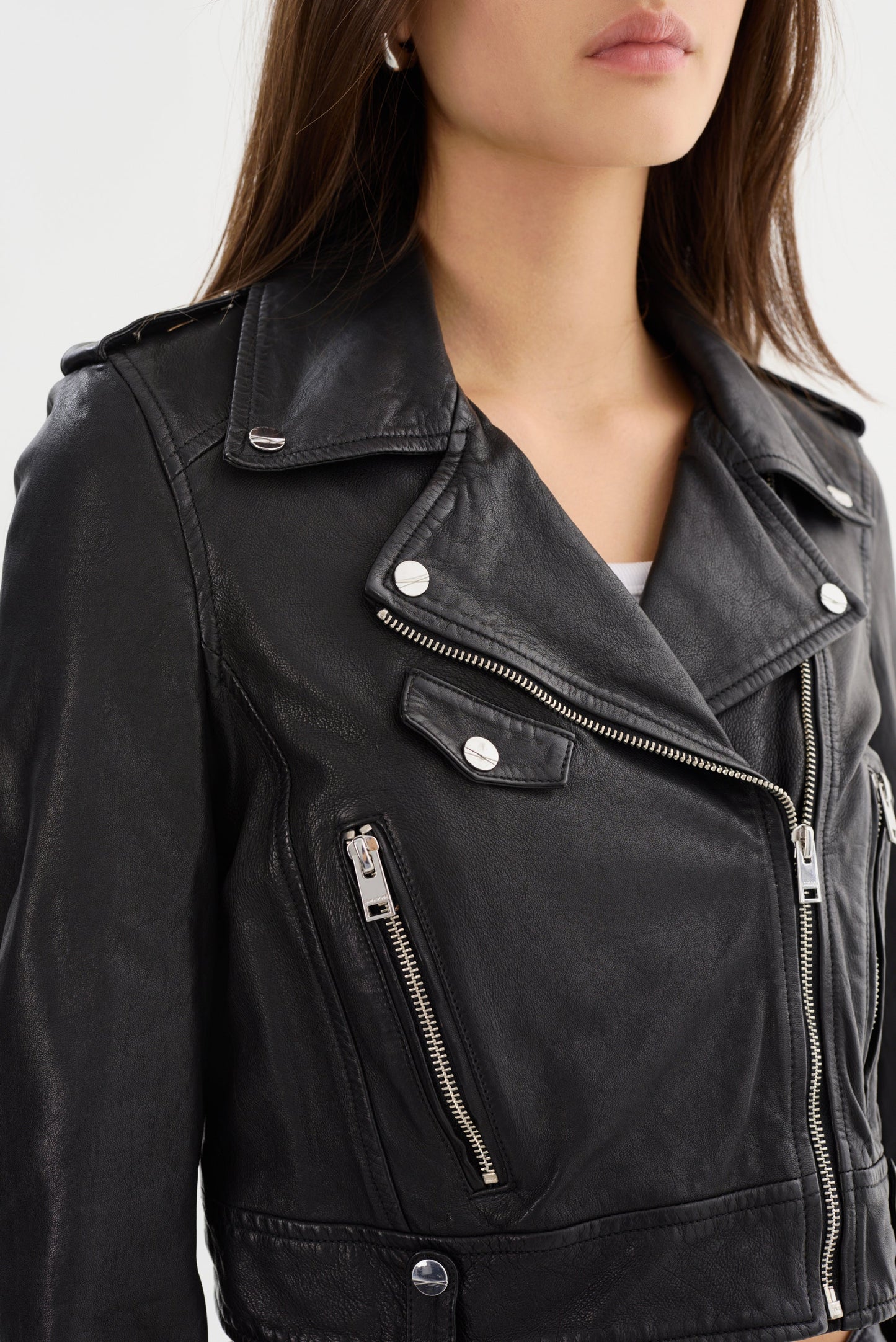 CIARA | Cropped Leather Biker Jacket