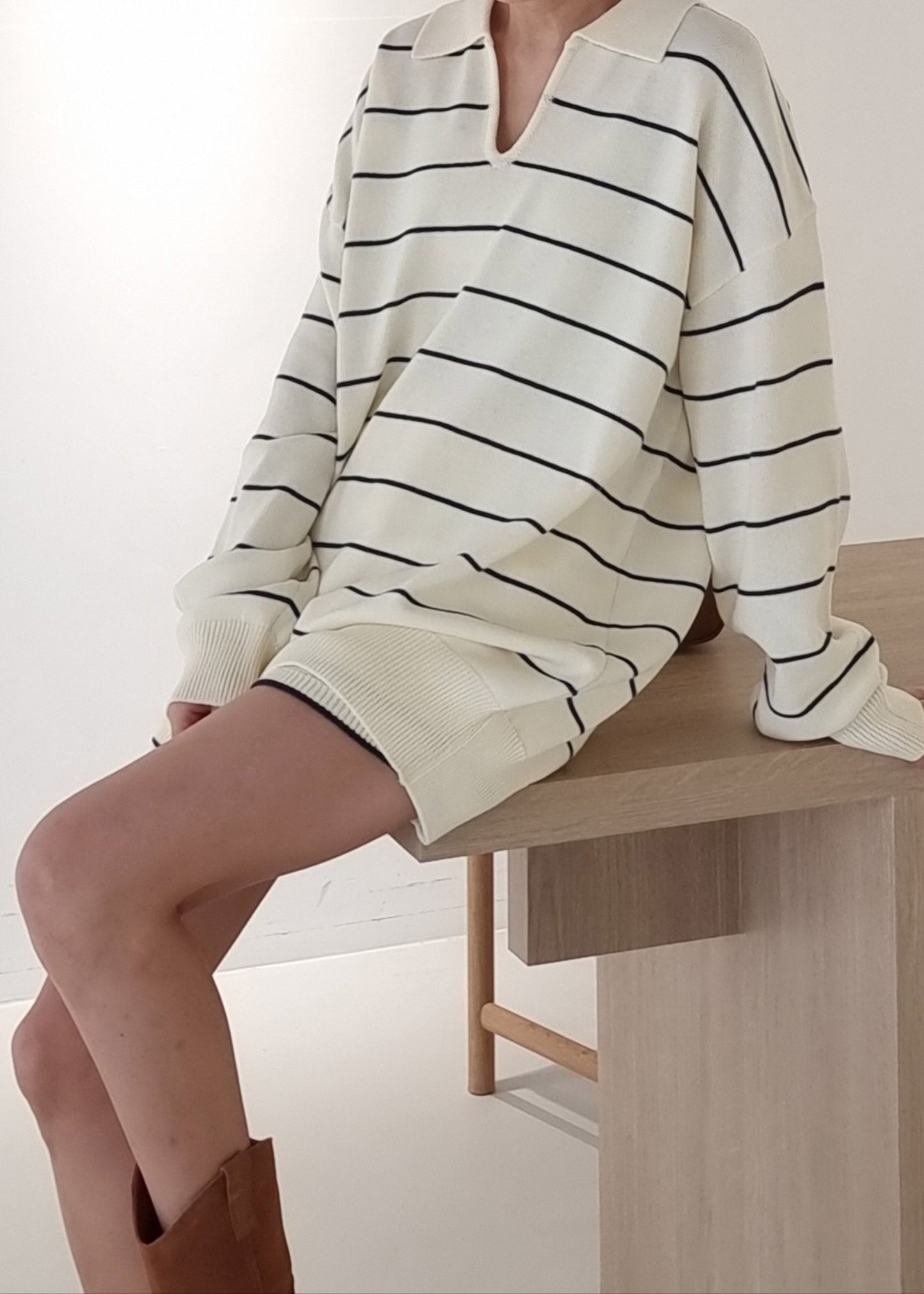 Claudia Knit Shorts - Cream/Navy Stripe