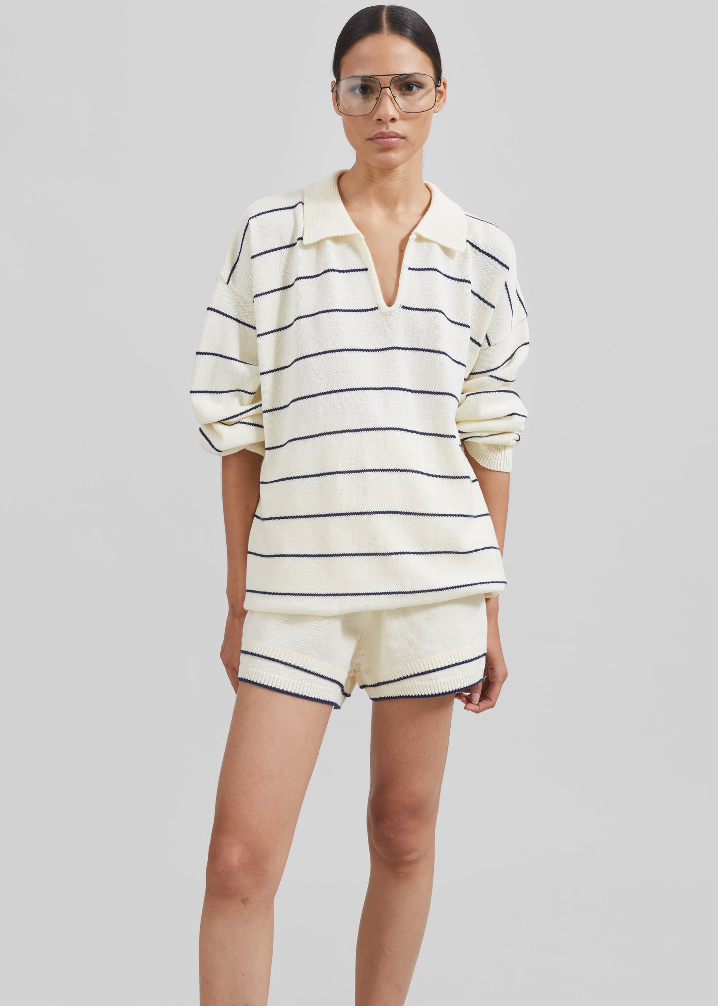 Claudia Knit Shorts - Cream/Navy Stripe