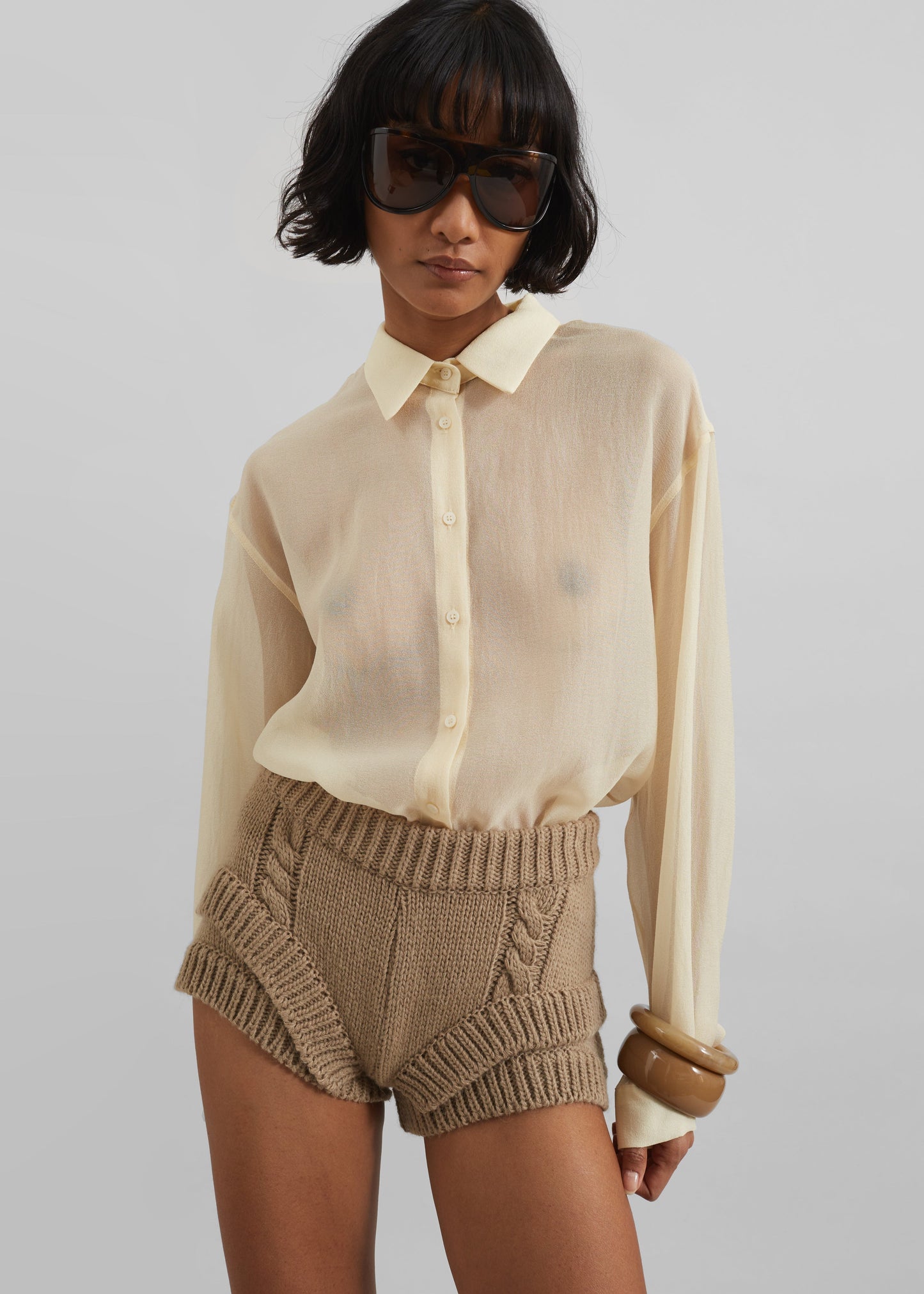 Clio Double Knit Shorts - Beige