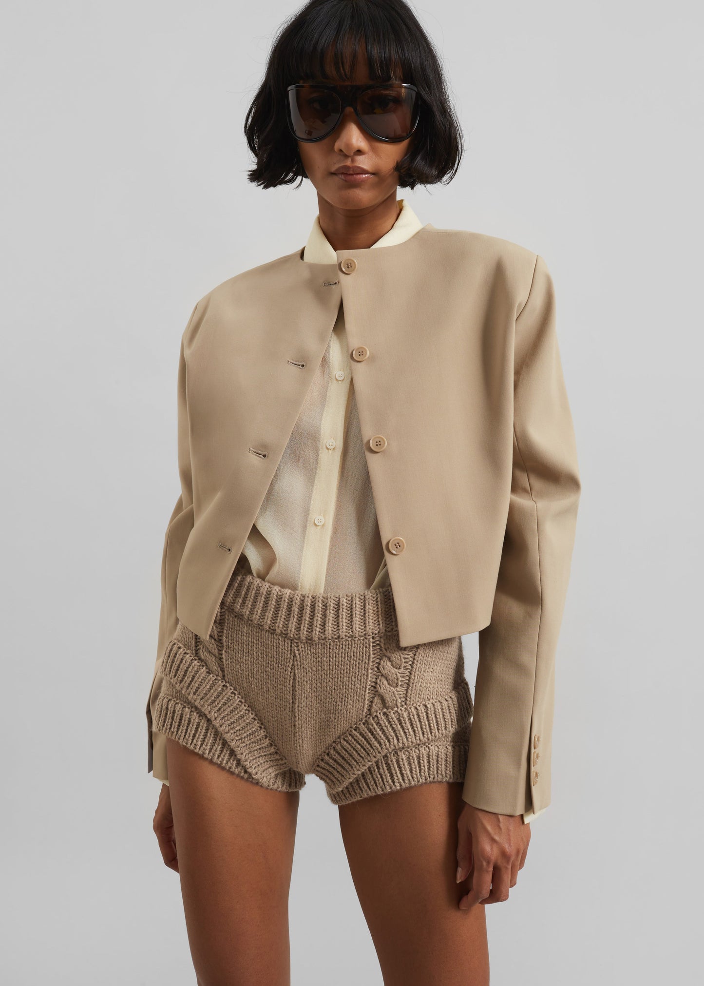 Clio Double Knit Shorts - Beige