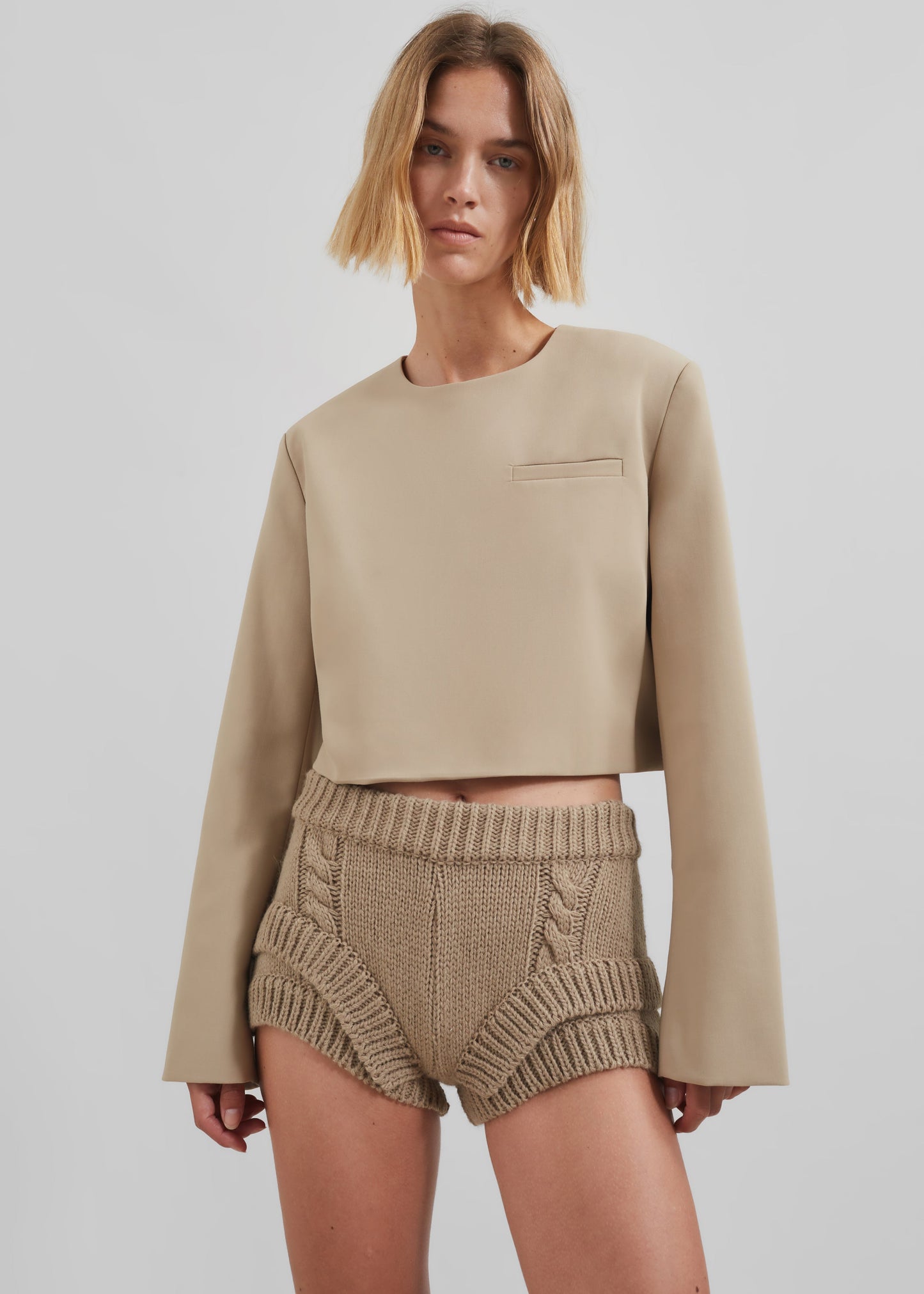 Clio Double Knit Shorts - Beige