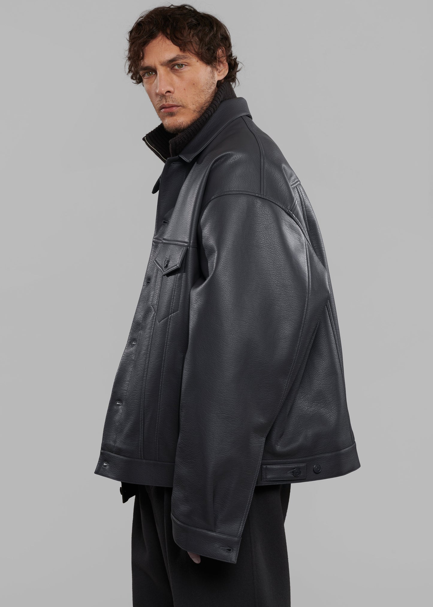 Conan Faux Leather Jacket - Dark Grey