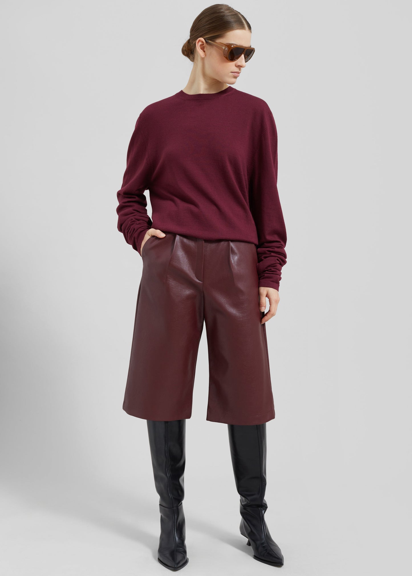 Coralie Faux Leather Bermuda Shorts - Burgundy