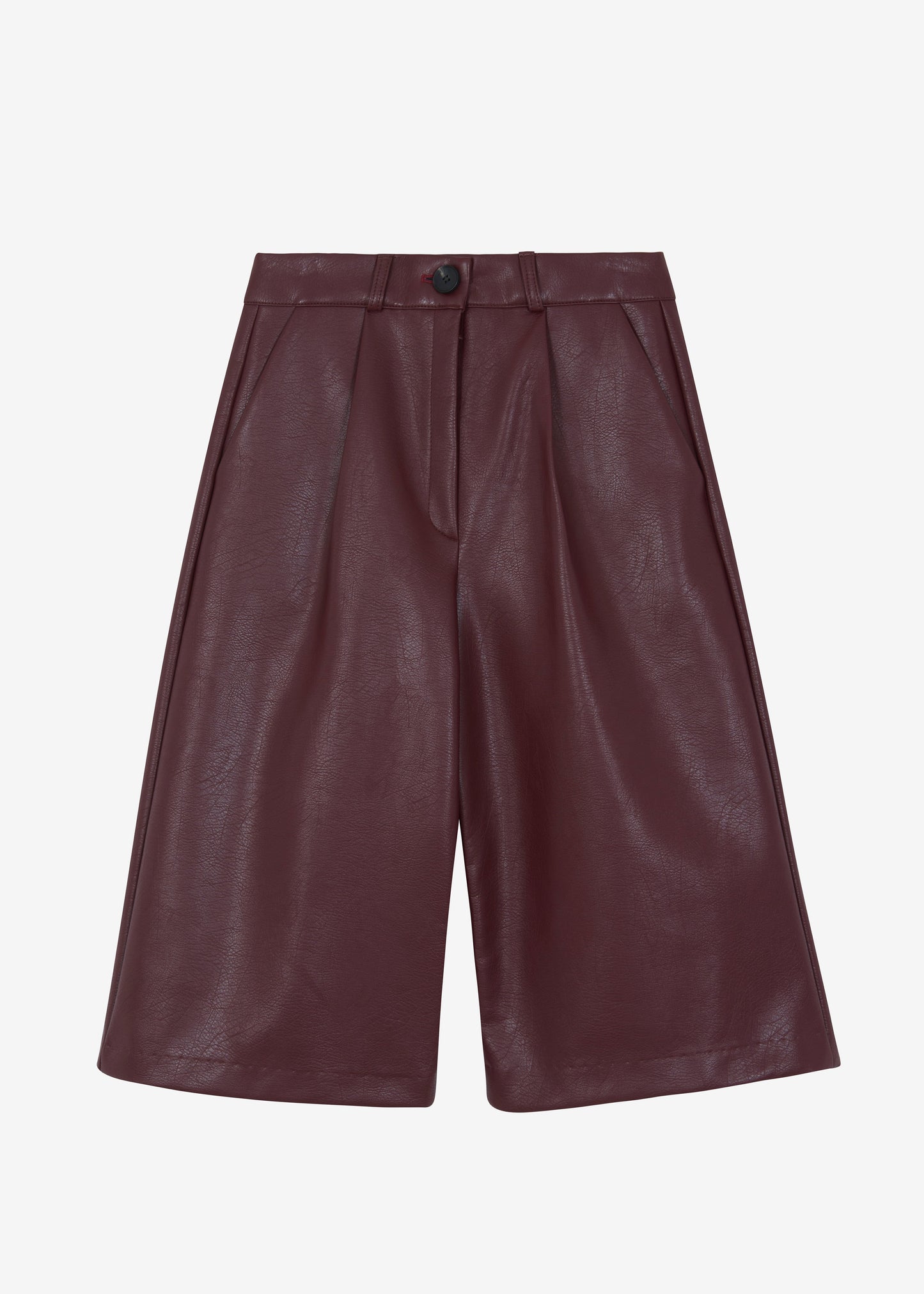 Coralie Faux Leather Bermuda Shorts - Burgundy