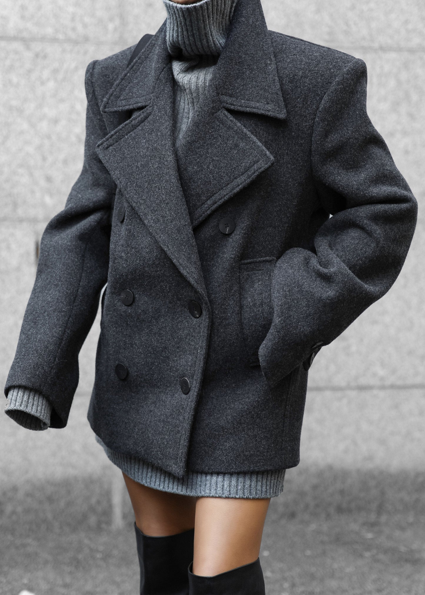 Creston Wool Peacoat - Charcoal