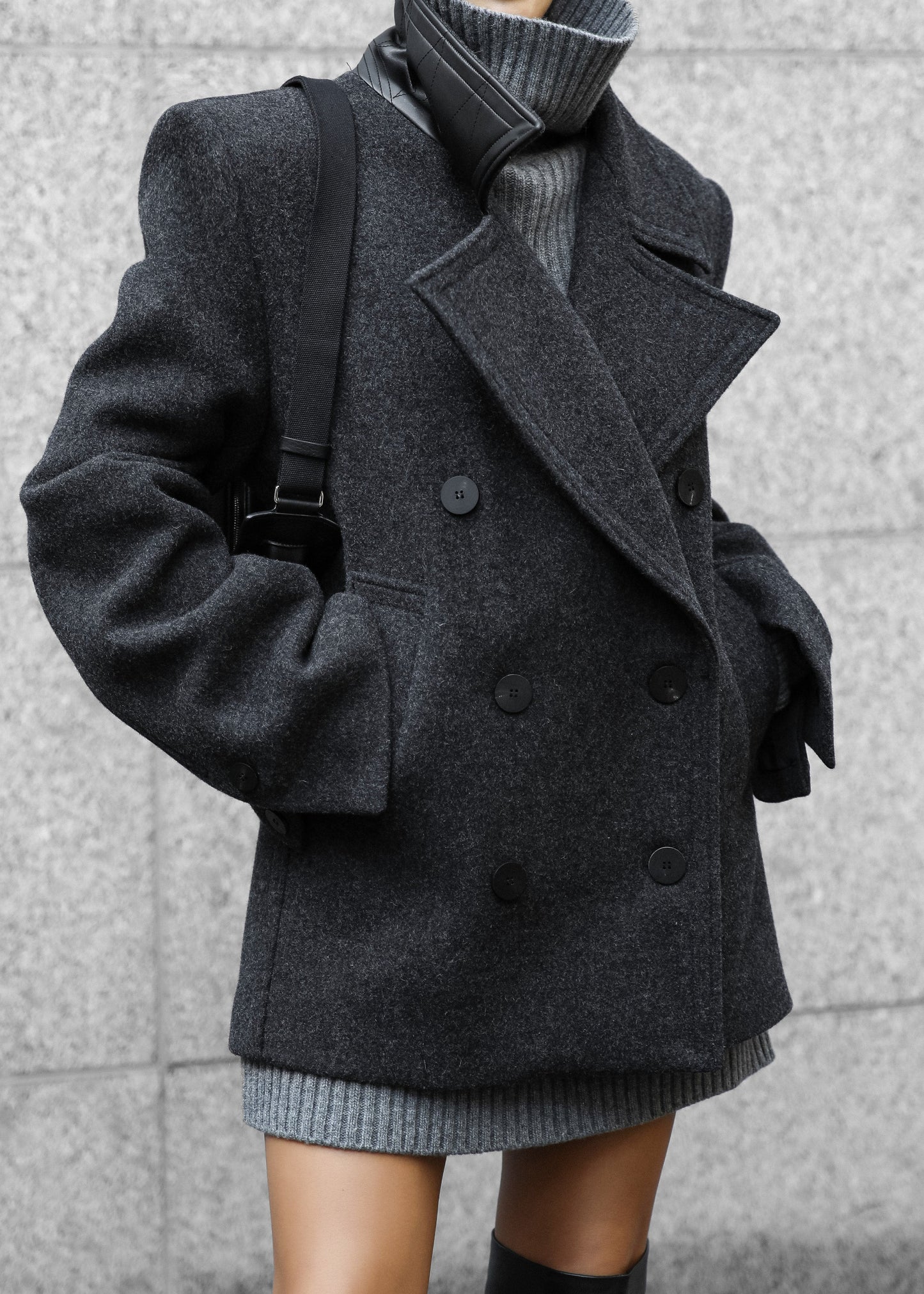 Creston Wool Peacoat - Charcoal