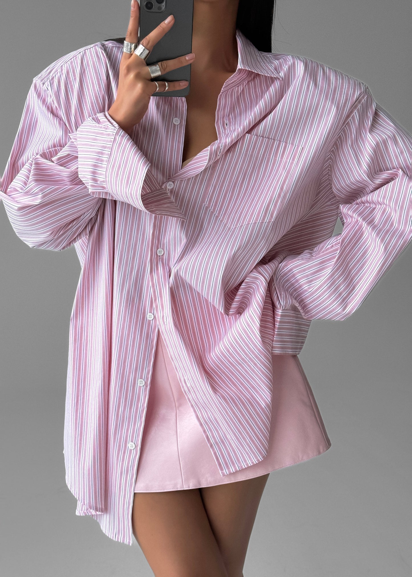 Cyrus Button Up Shirt - Pink/White Stripe