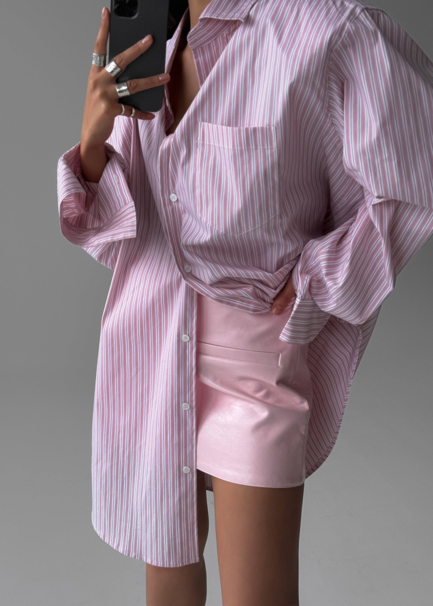 Cyrus Button Up Shirt - Pink/White Stripe