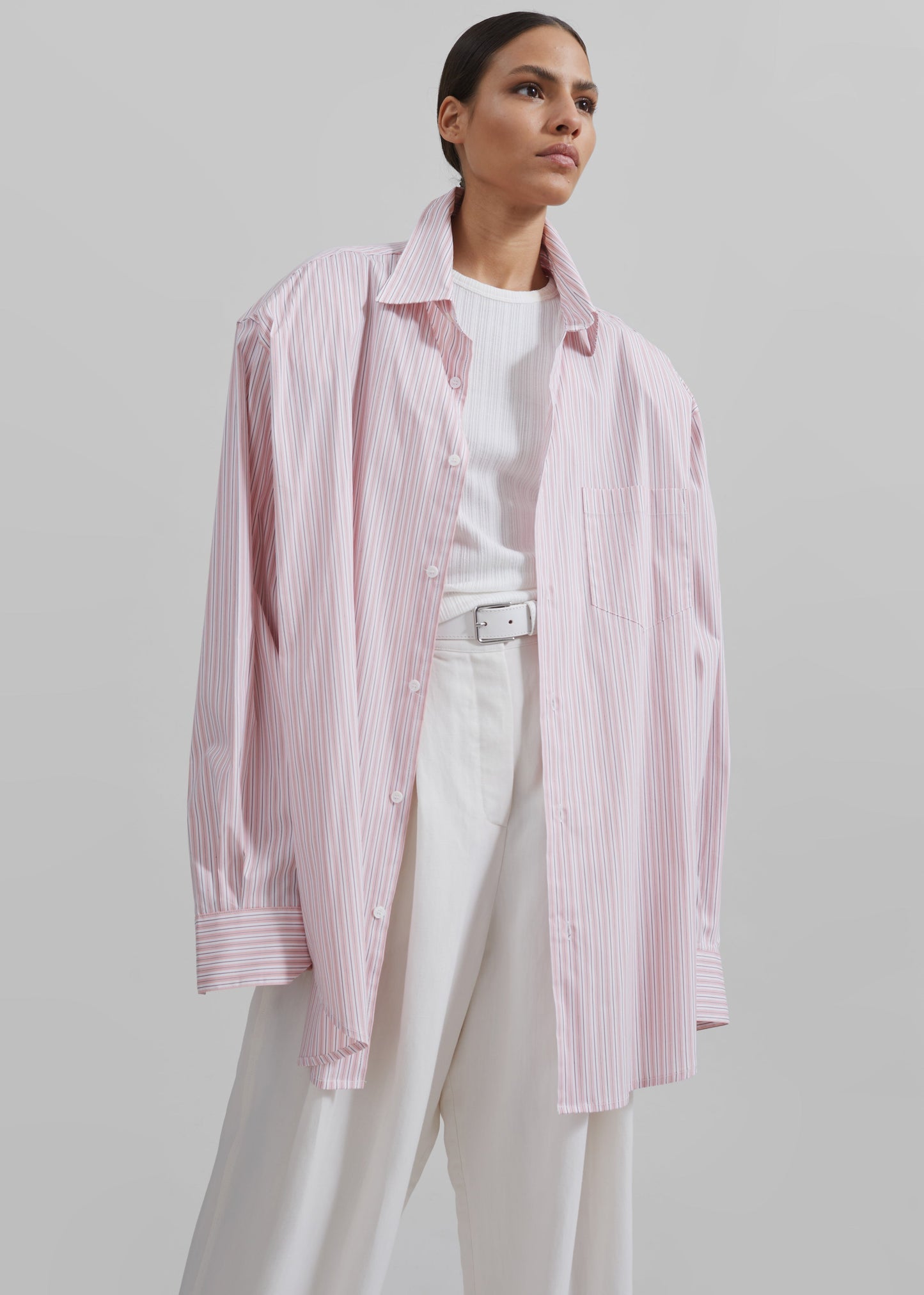 Cyrus Button Up Shirt - Pink/White Stripe