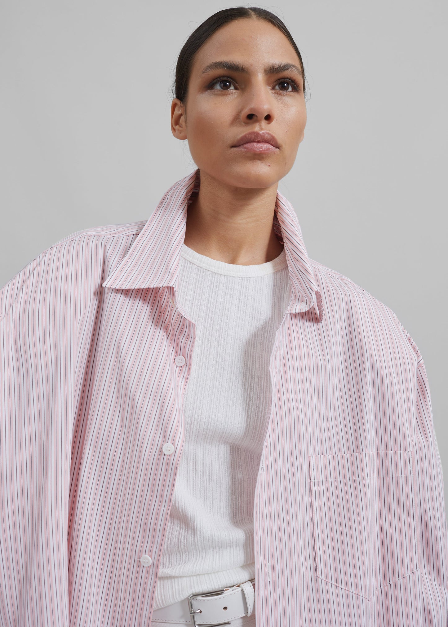 Cyrus Button Up Shirt - Pink/White Stripe