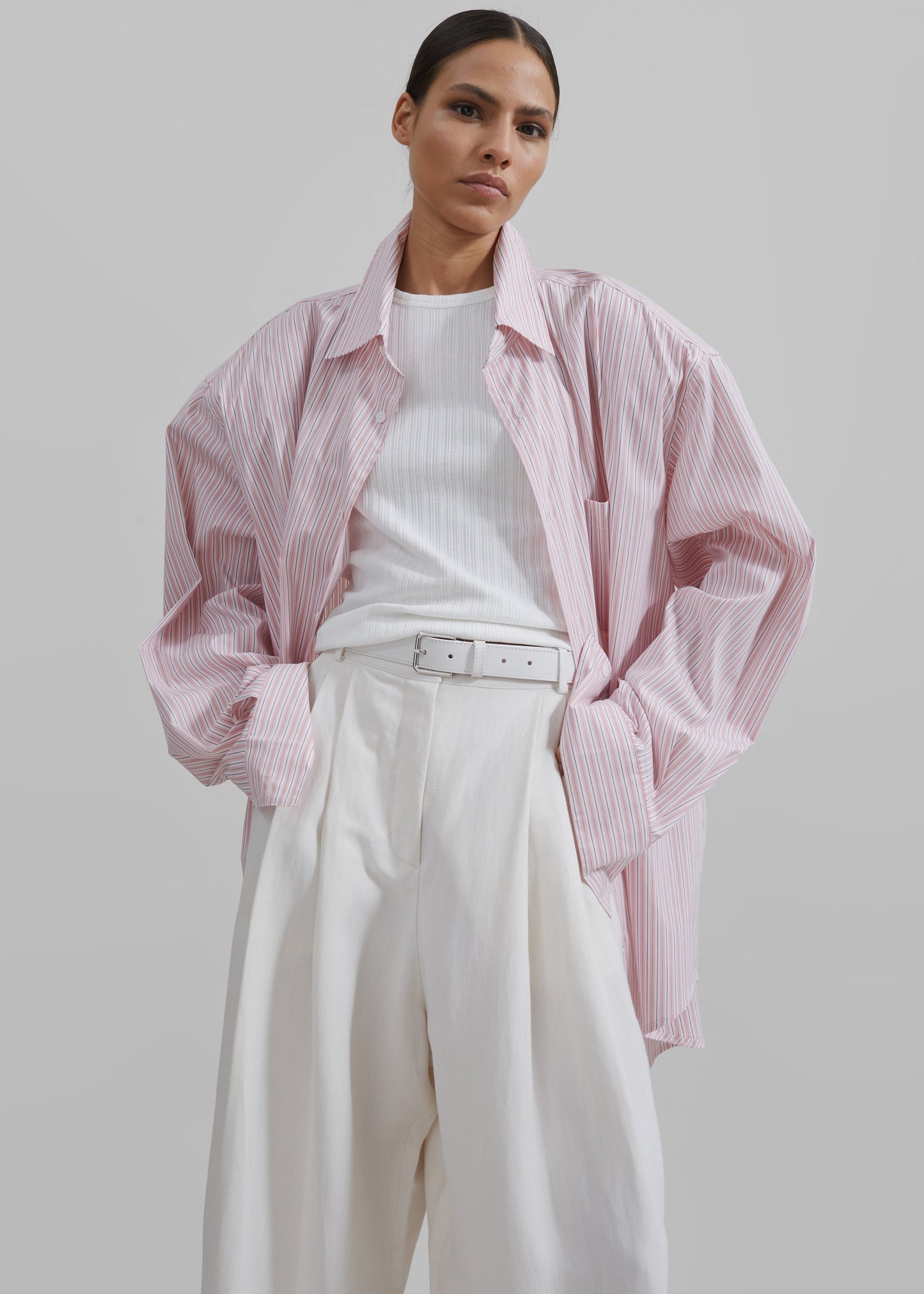 Cyrus Button Up Shirt - Pink/White Stripe