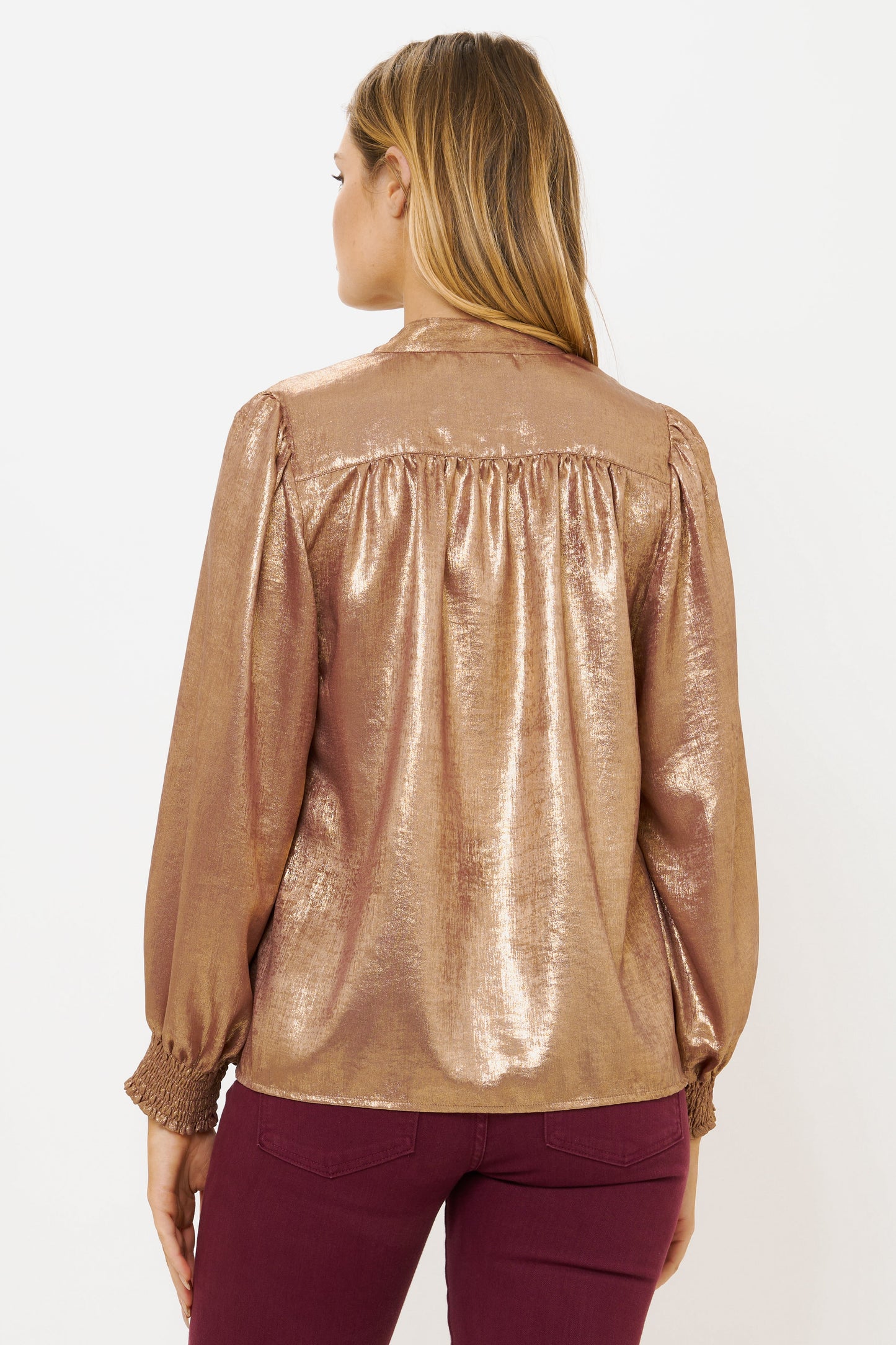 V-Neck Pintuck Blouse- Cairo Gold