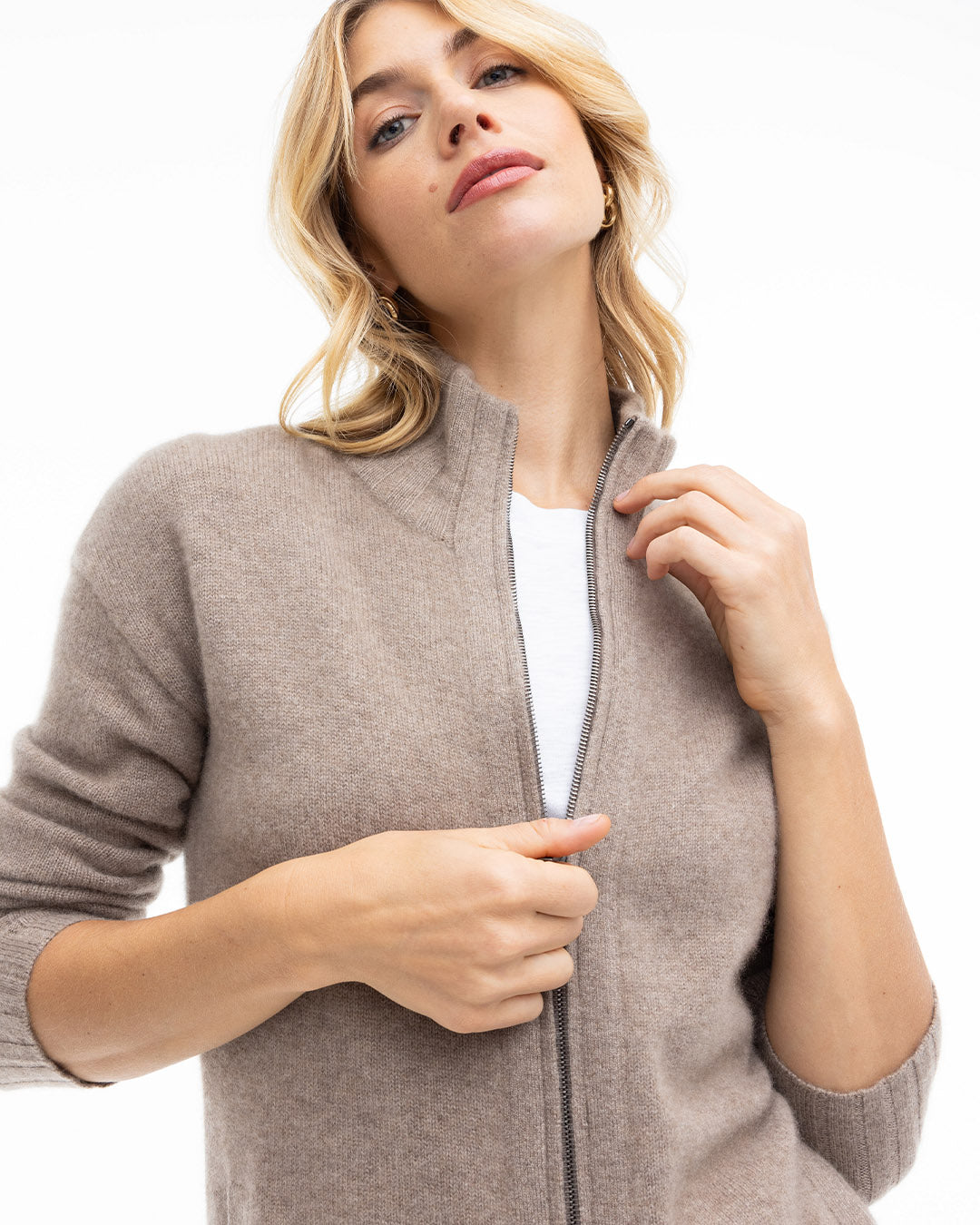 Cashmere Zip Up Cardigan