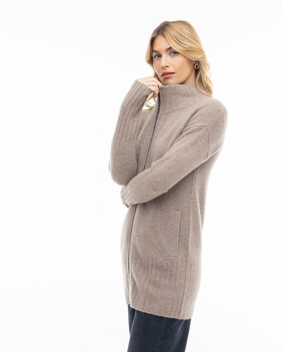 Cashmere Zip Up Cardigan