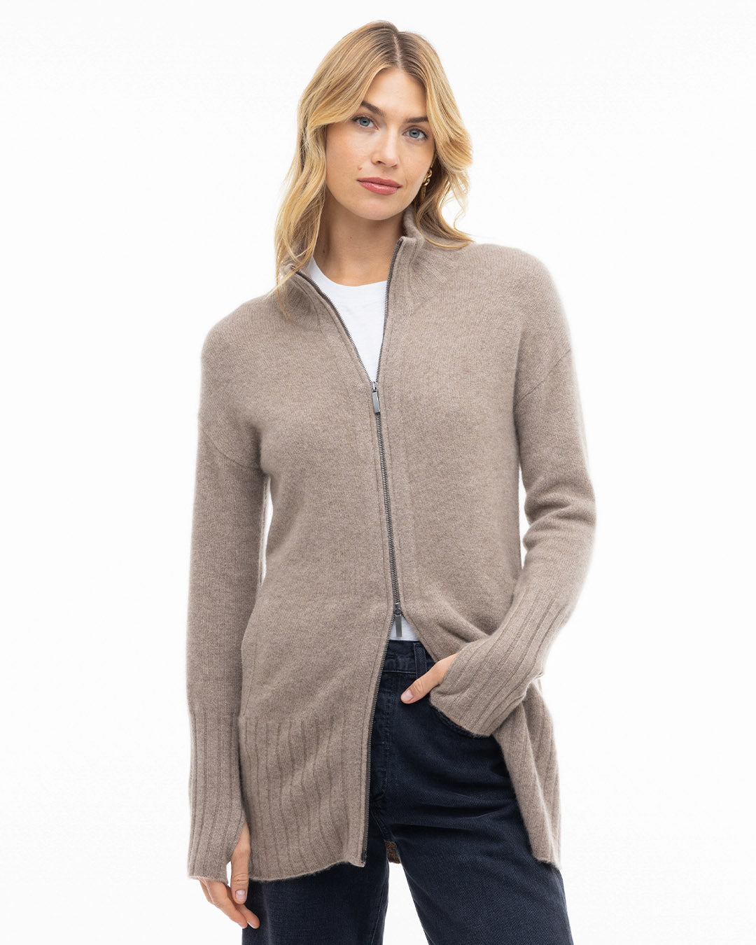 Cashmere Zip Up Cardigan