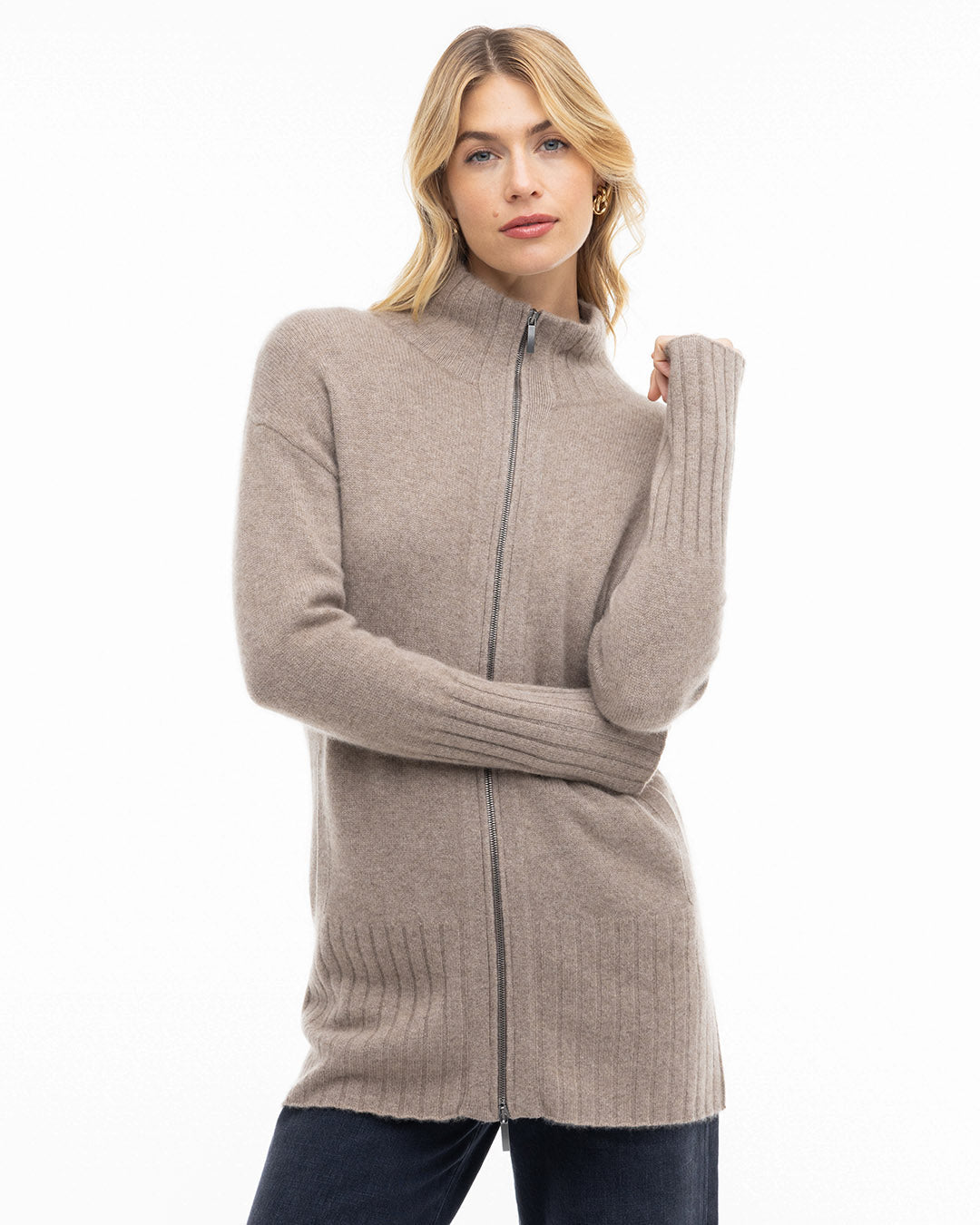 Cashmere Zip Up Cardigan