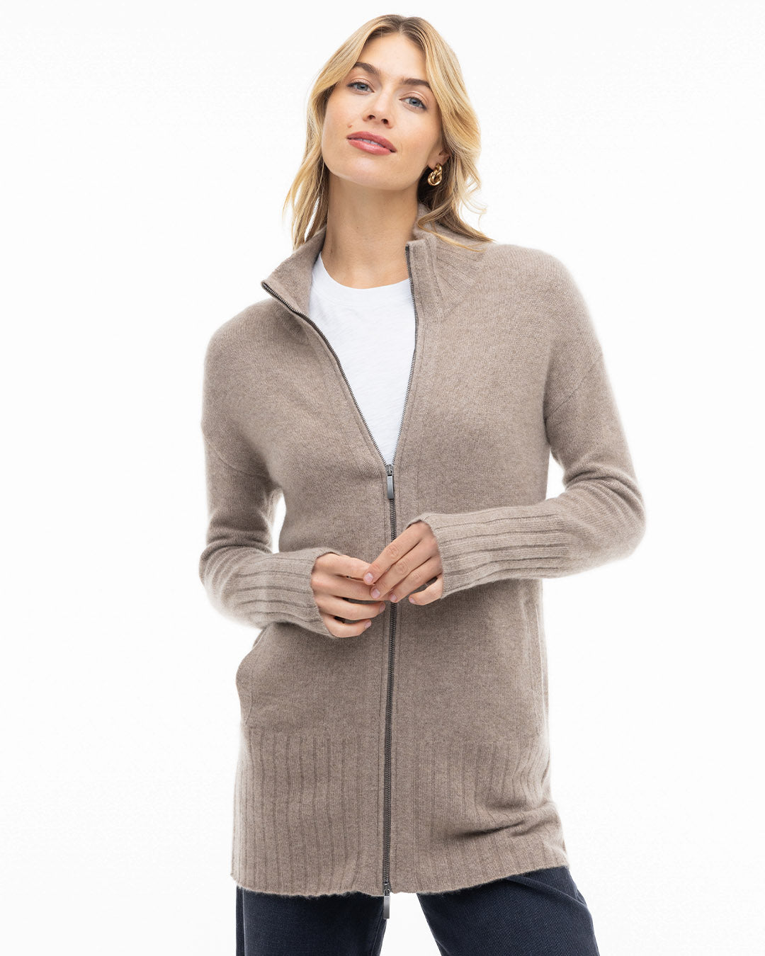 Cashmere Zip Up Cardigan