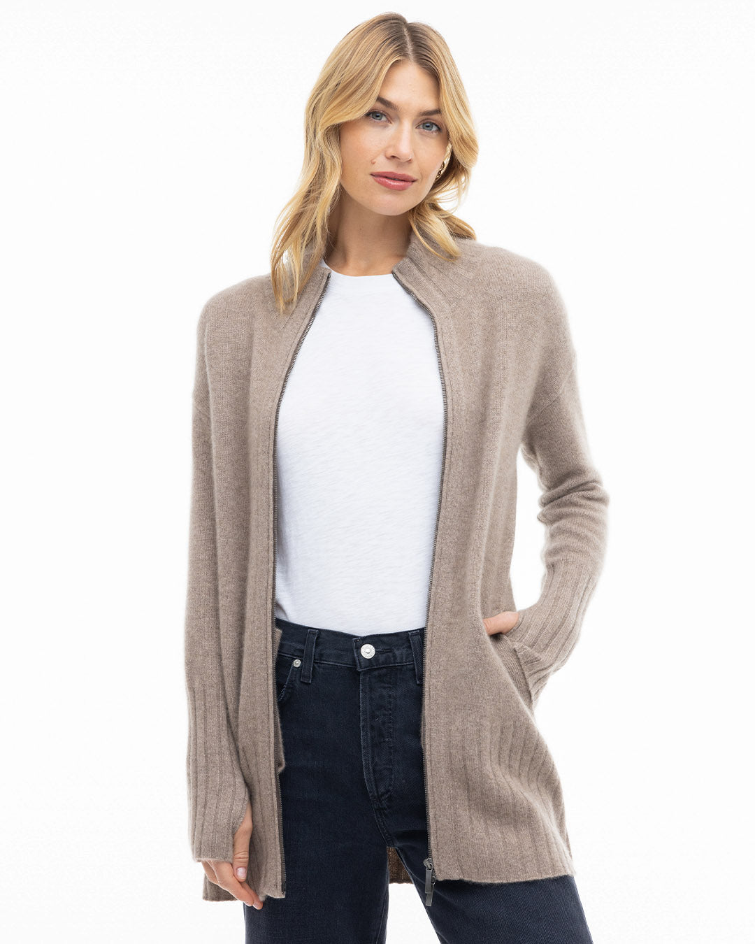 Cashmere Zip Up Cardigan