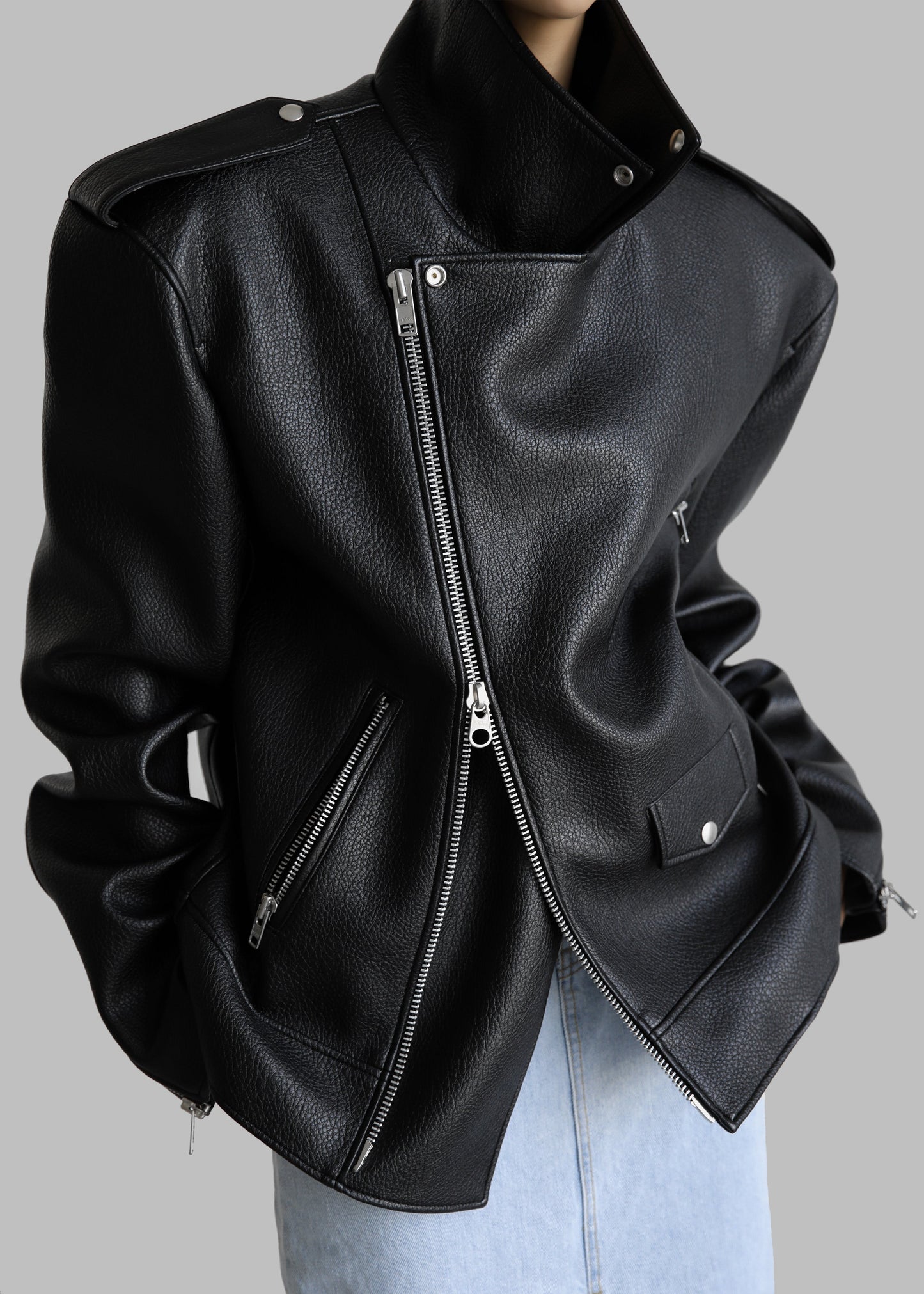 Chicago Oversized Biker Jacket - Black