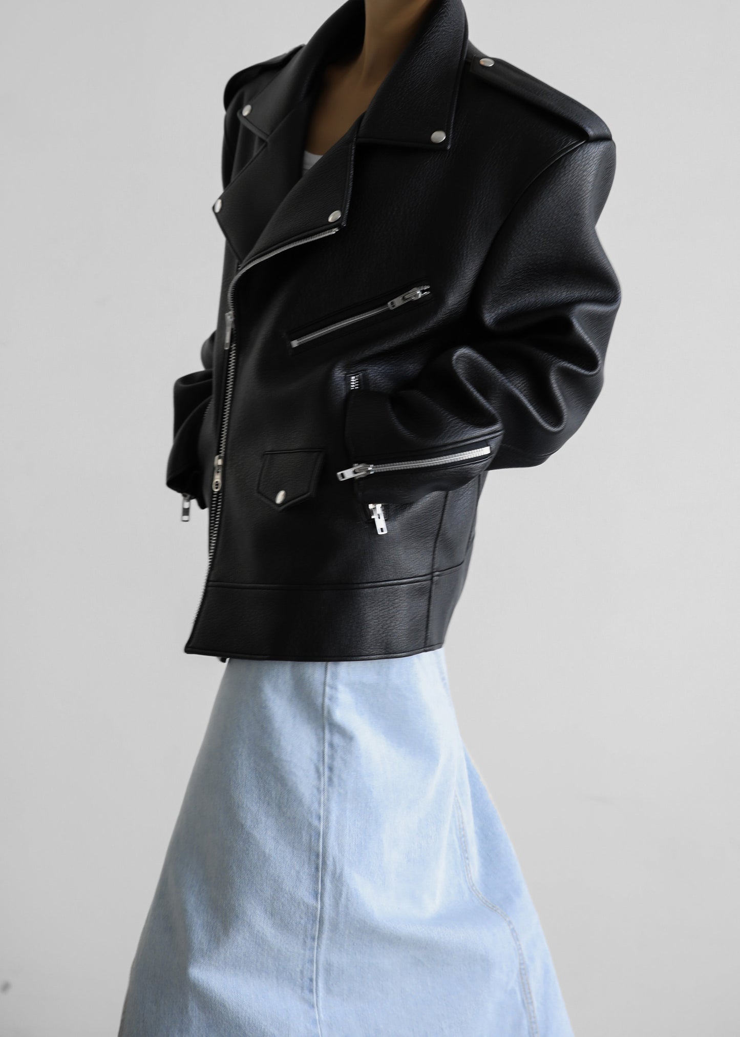 Chicago Oversized Biker Jacket - Black