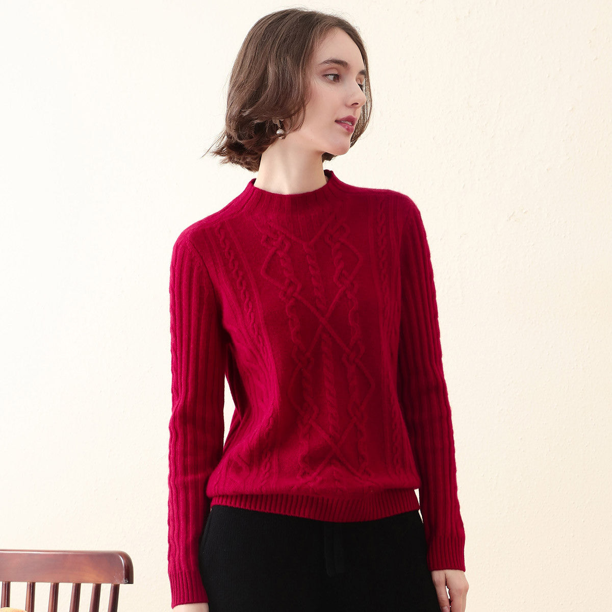 100% Cashmere Mock Neck Knit Sweater