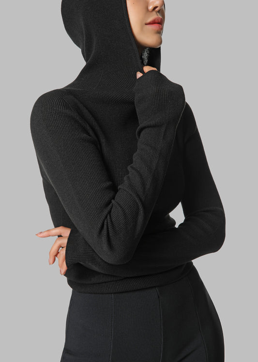 Danae Hooded Knit Top - Black