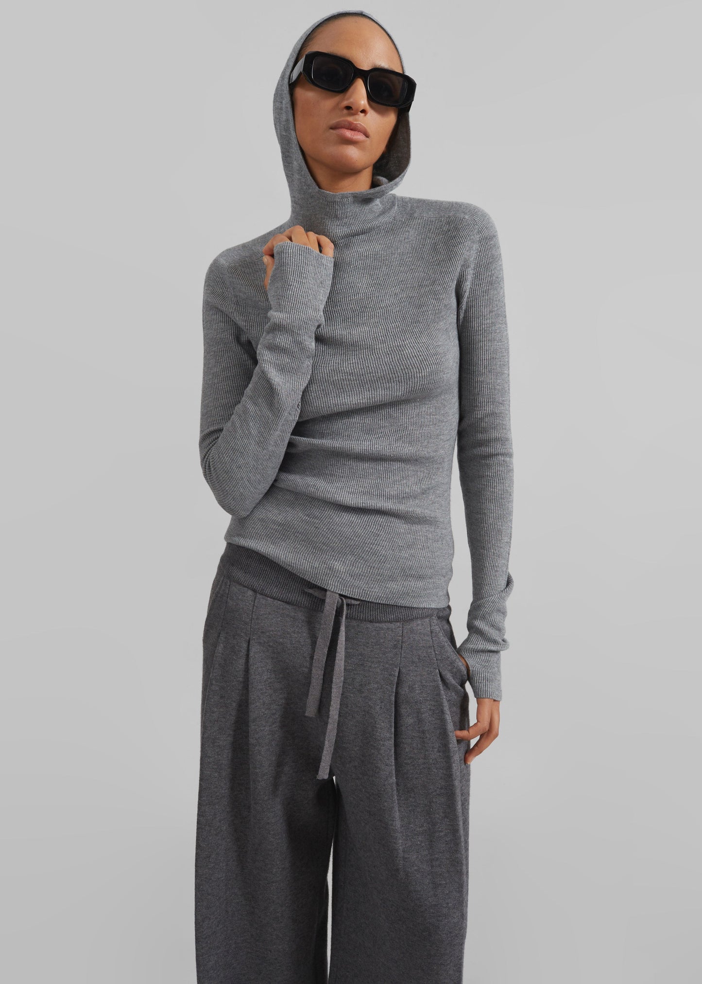 Danae Hooded Knit Top - Grey