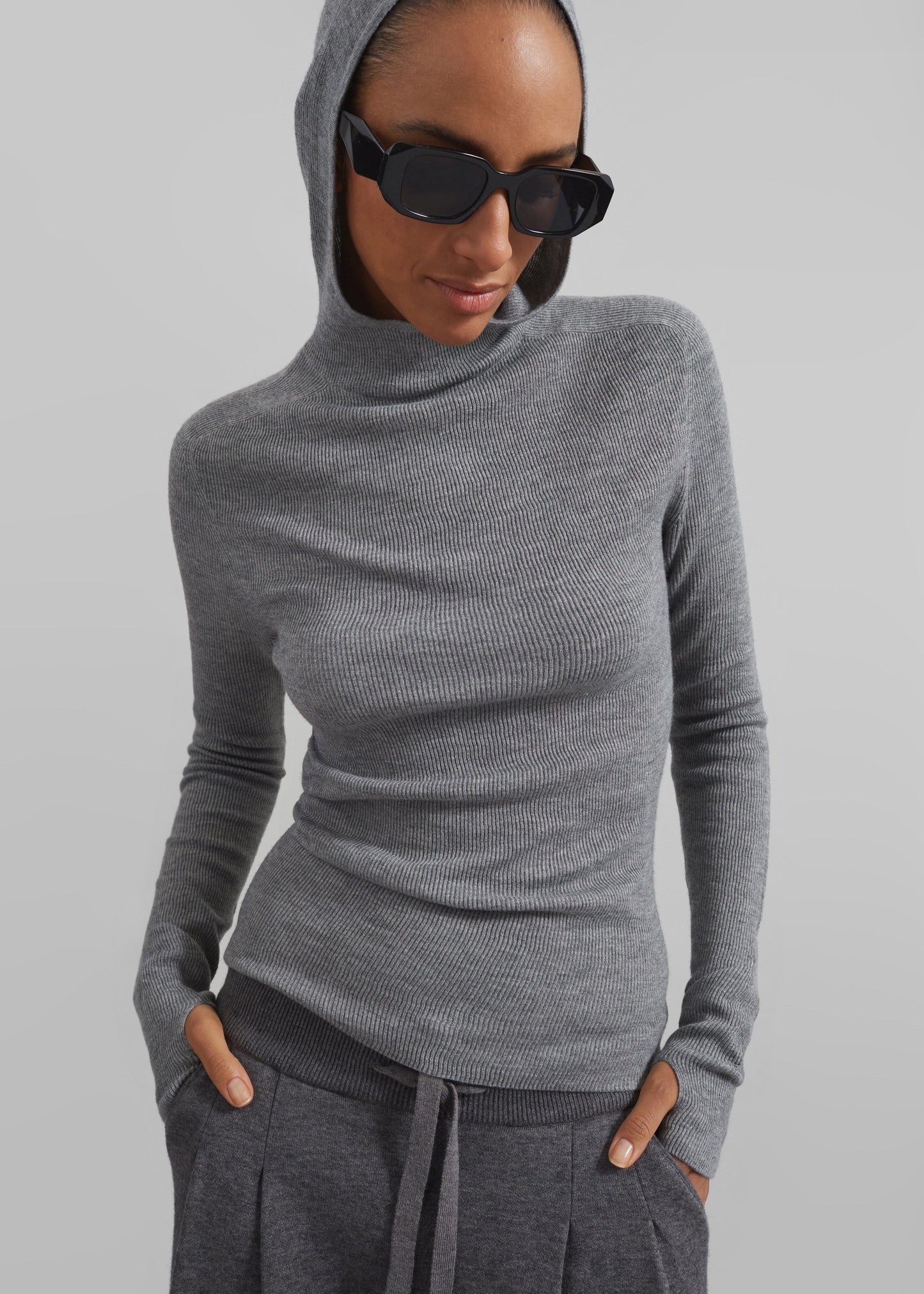 Danae Hooded Knit Top - Grey