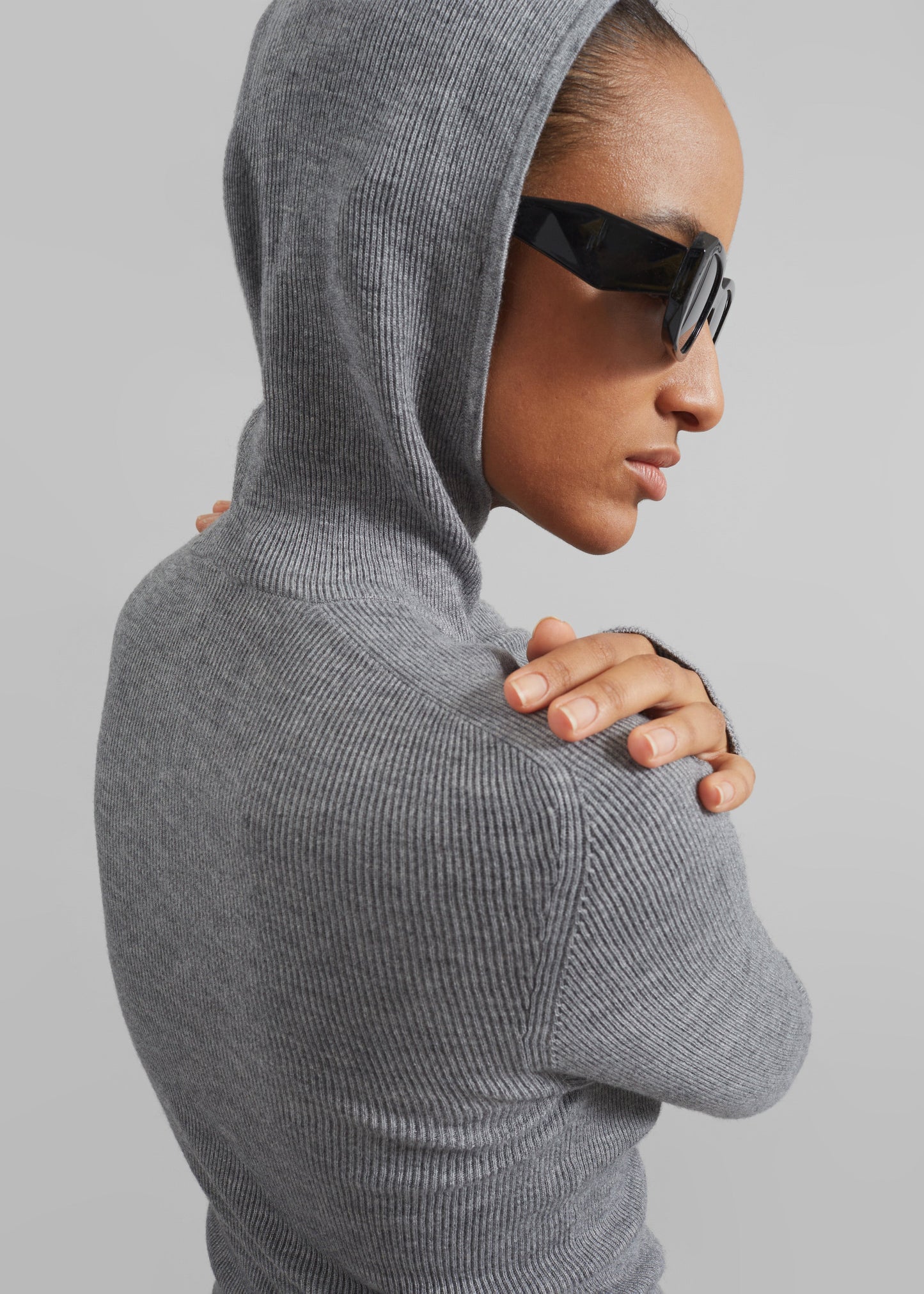 Danae Hooded Knit Top - Grey