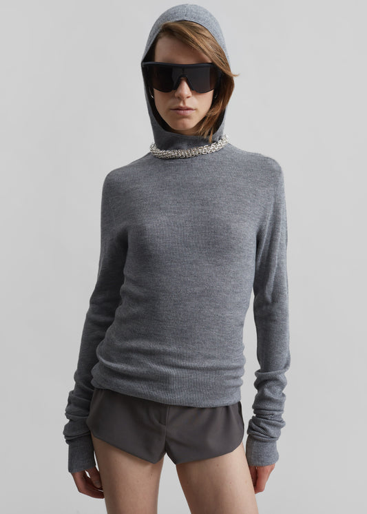 Danae Hooded Knit Top - Grey