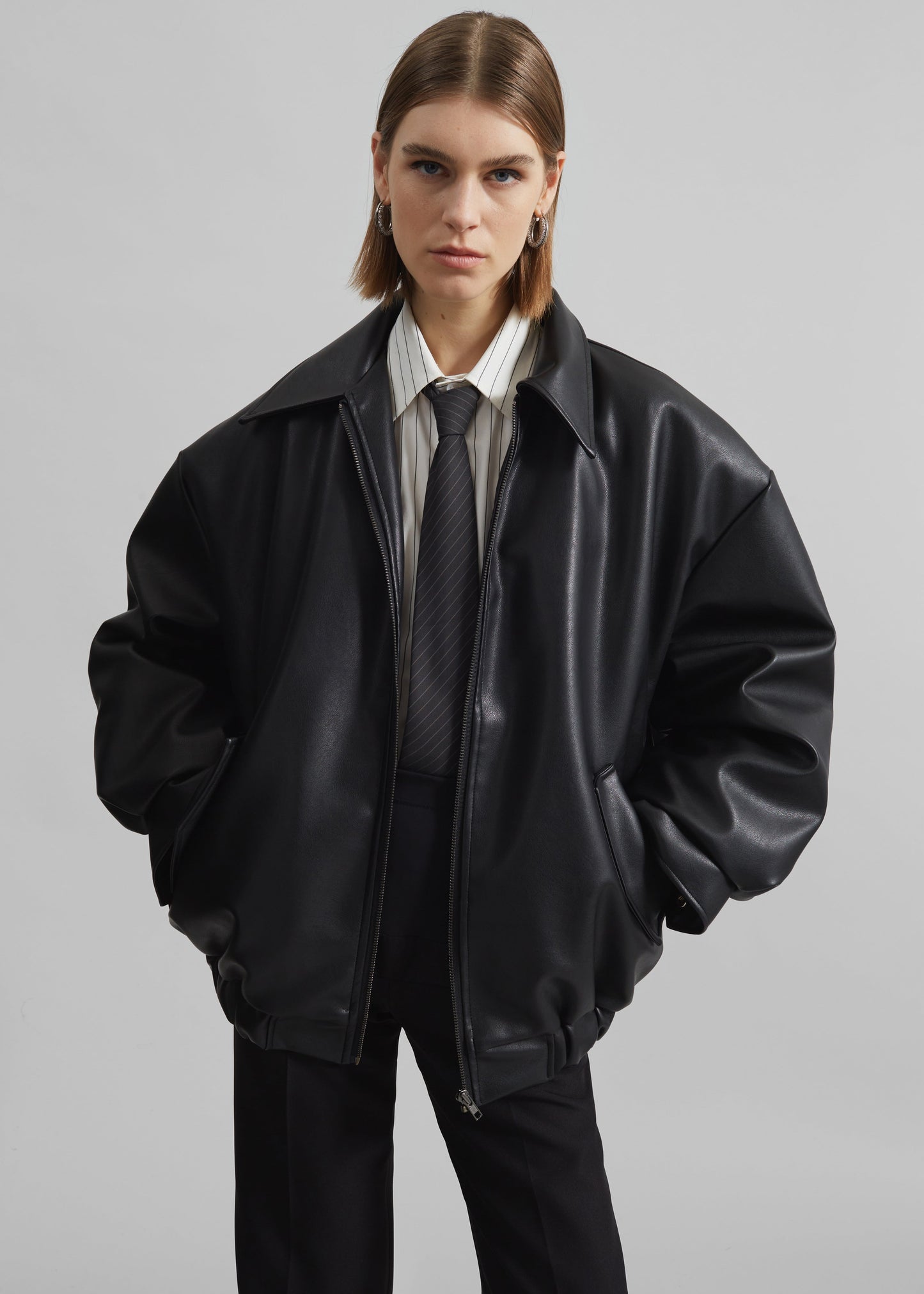 Elden Faux Leather Bomber Jacket - Black