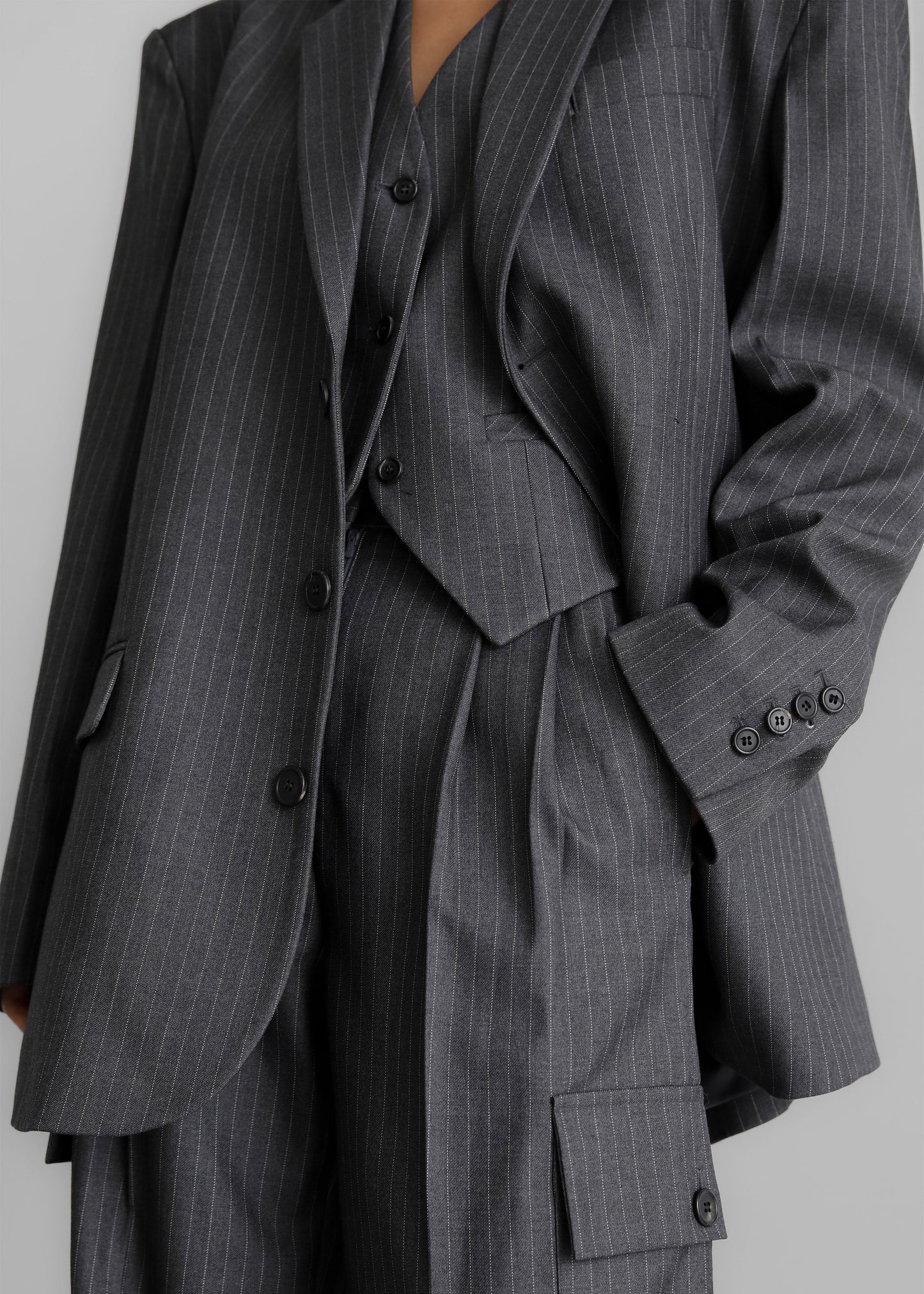 Elise Blazer - Grey/White Pinstripe