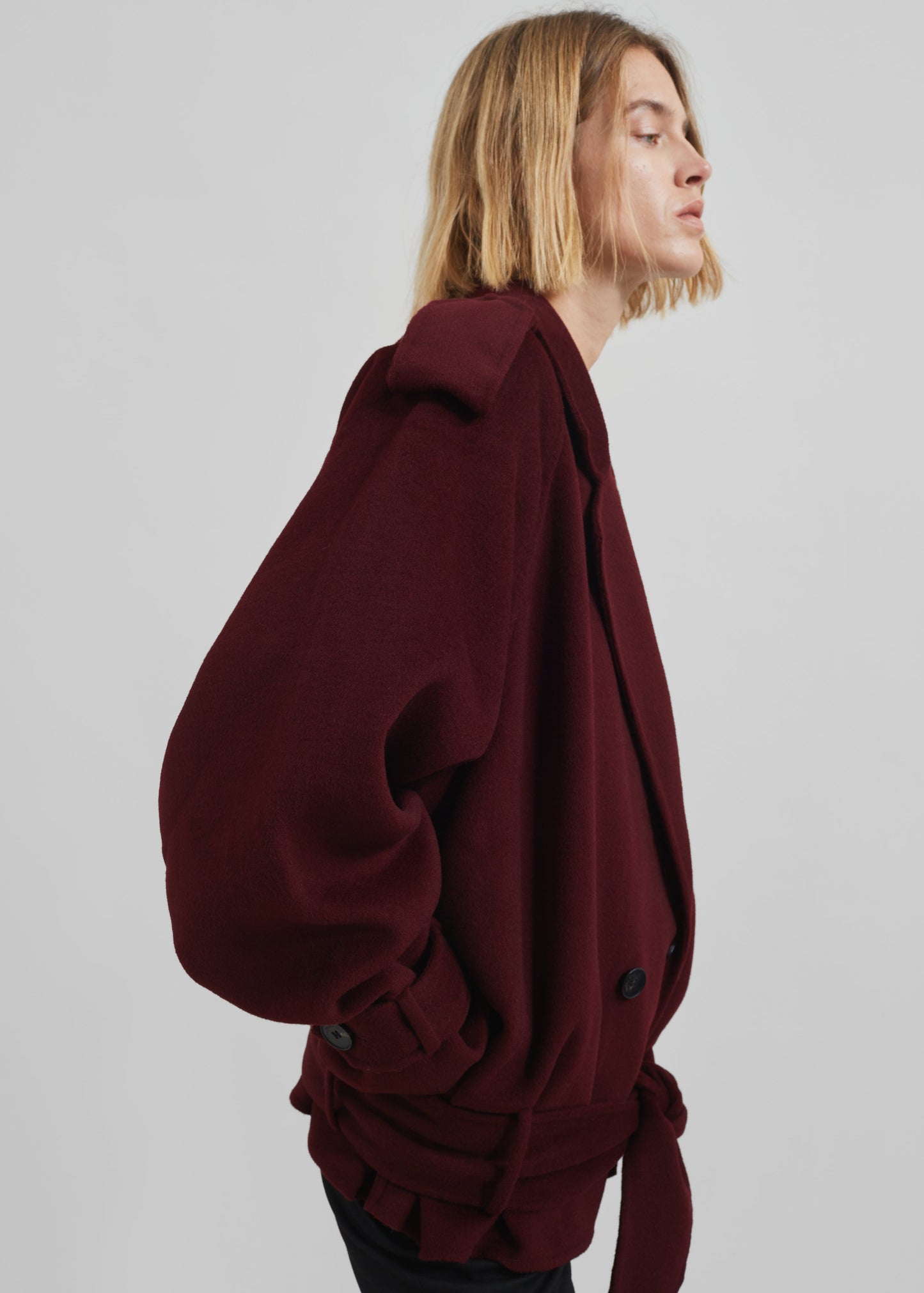 Elys Short Wool Trench - Burgundy