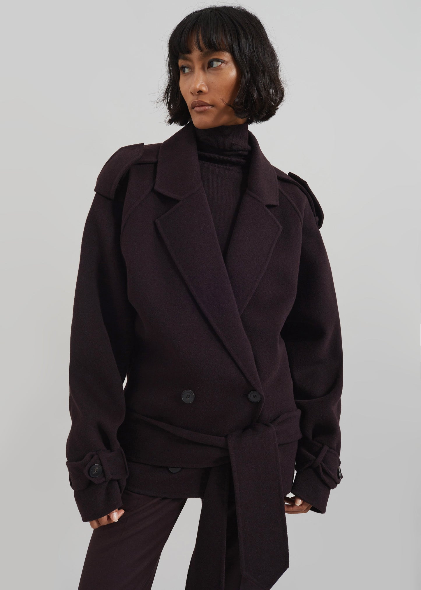 Elys Short Wool Trench - Dark Plum