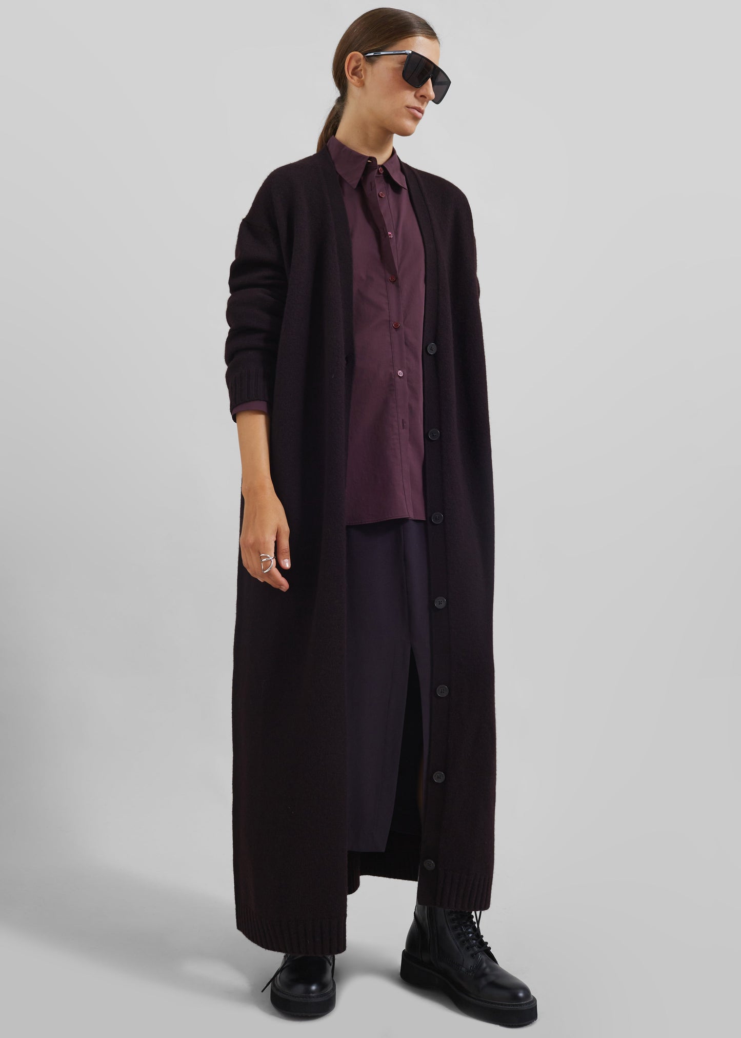 Emi Long Knit Cardigan - Dark Plum