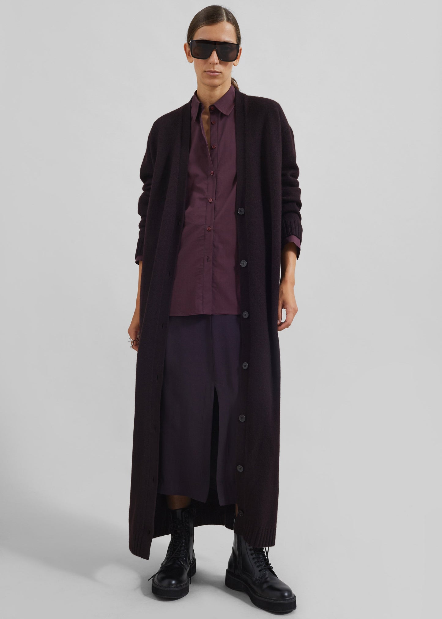 Emi Long Knit Cardigan - Dark Plum