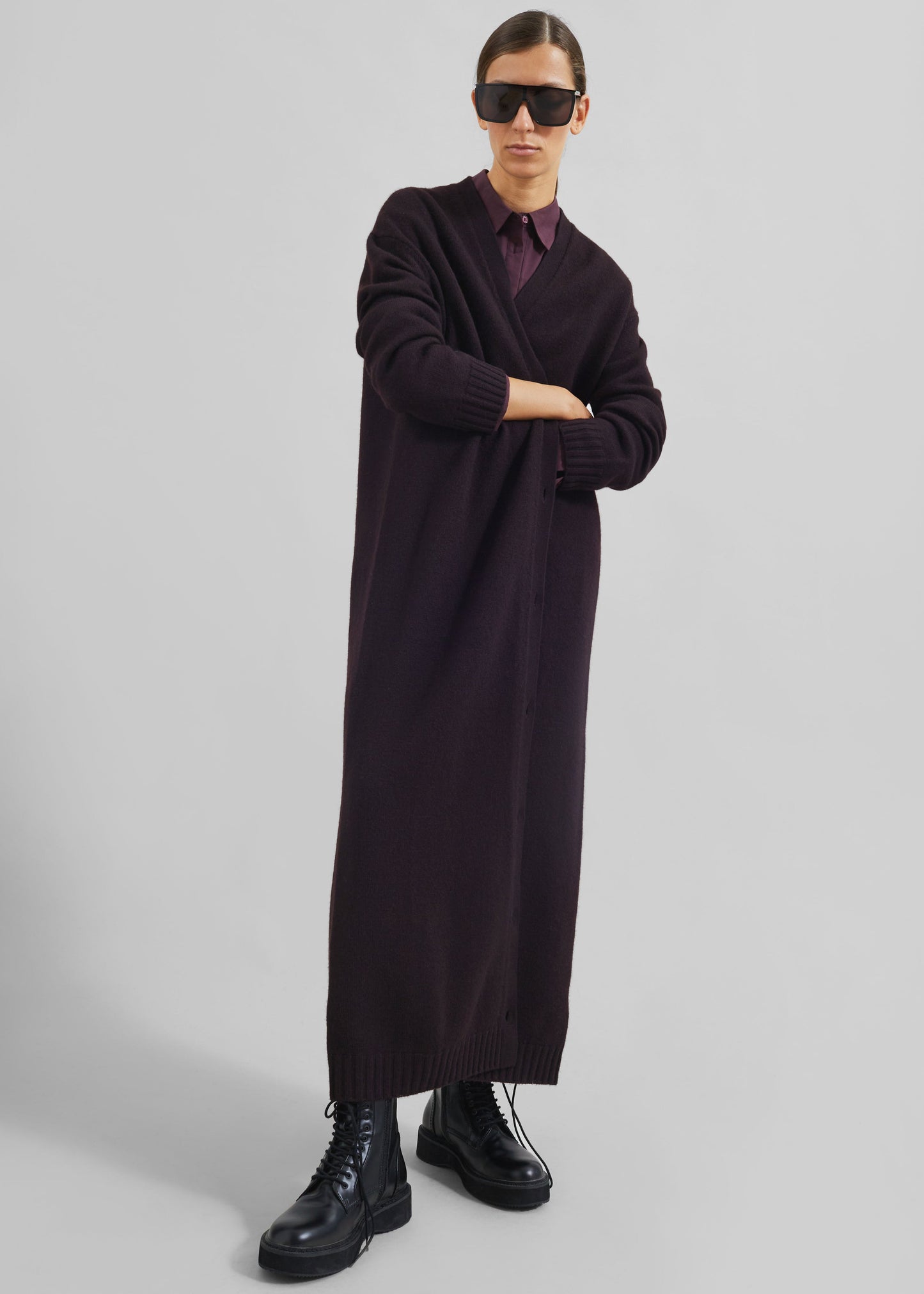 Emi Long Knit Cardigan - Dark Plum