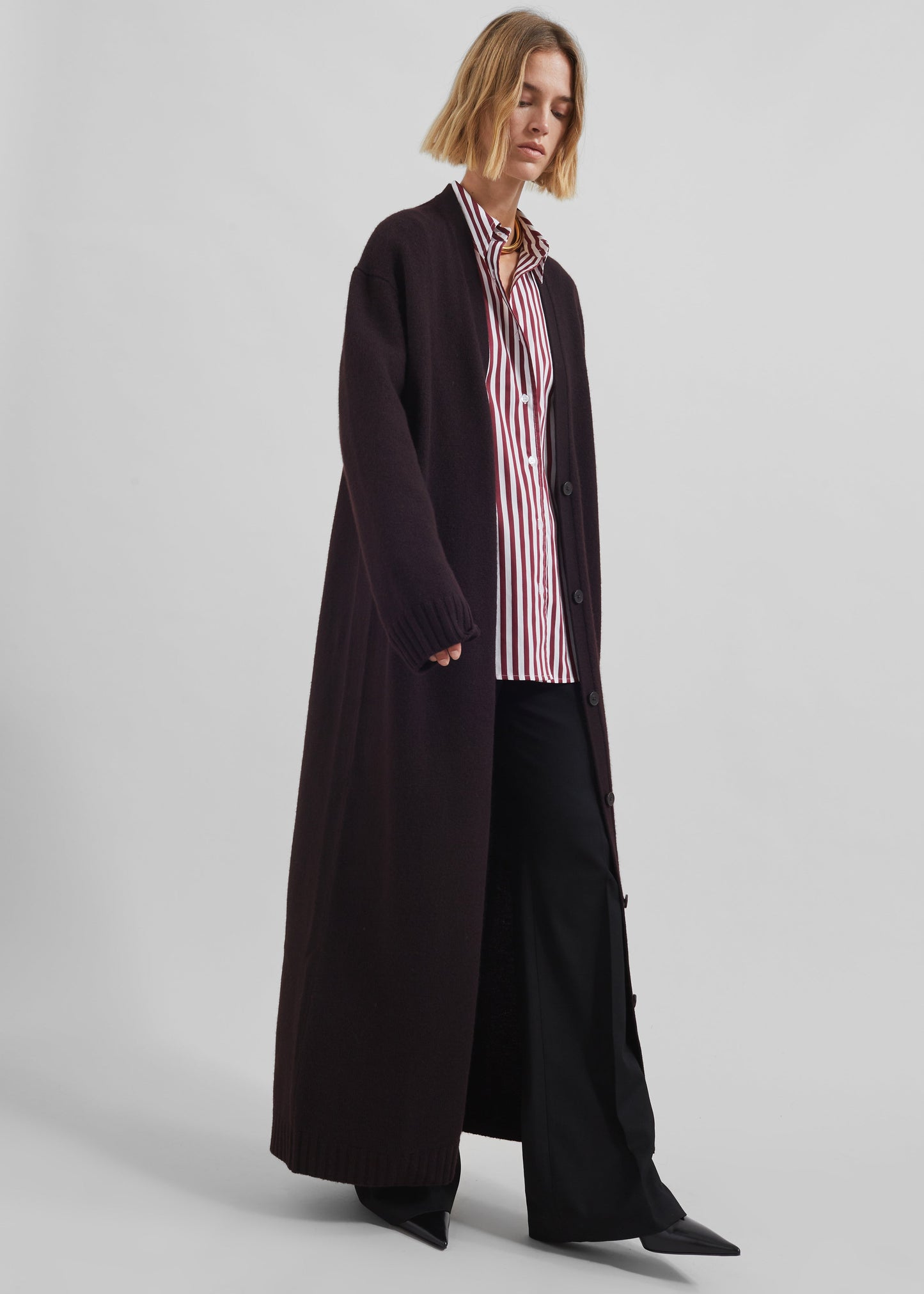 Emi Long Knit Cardigan - Dark Plum