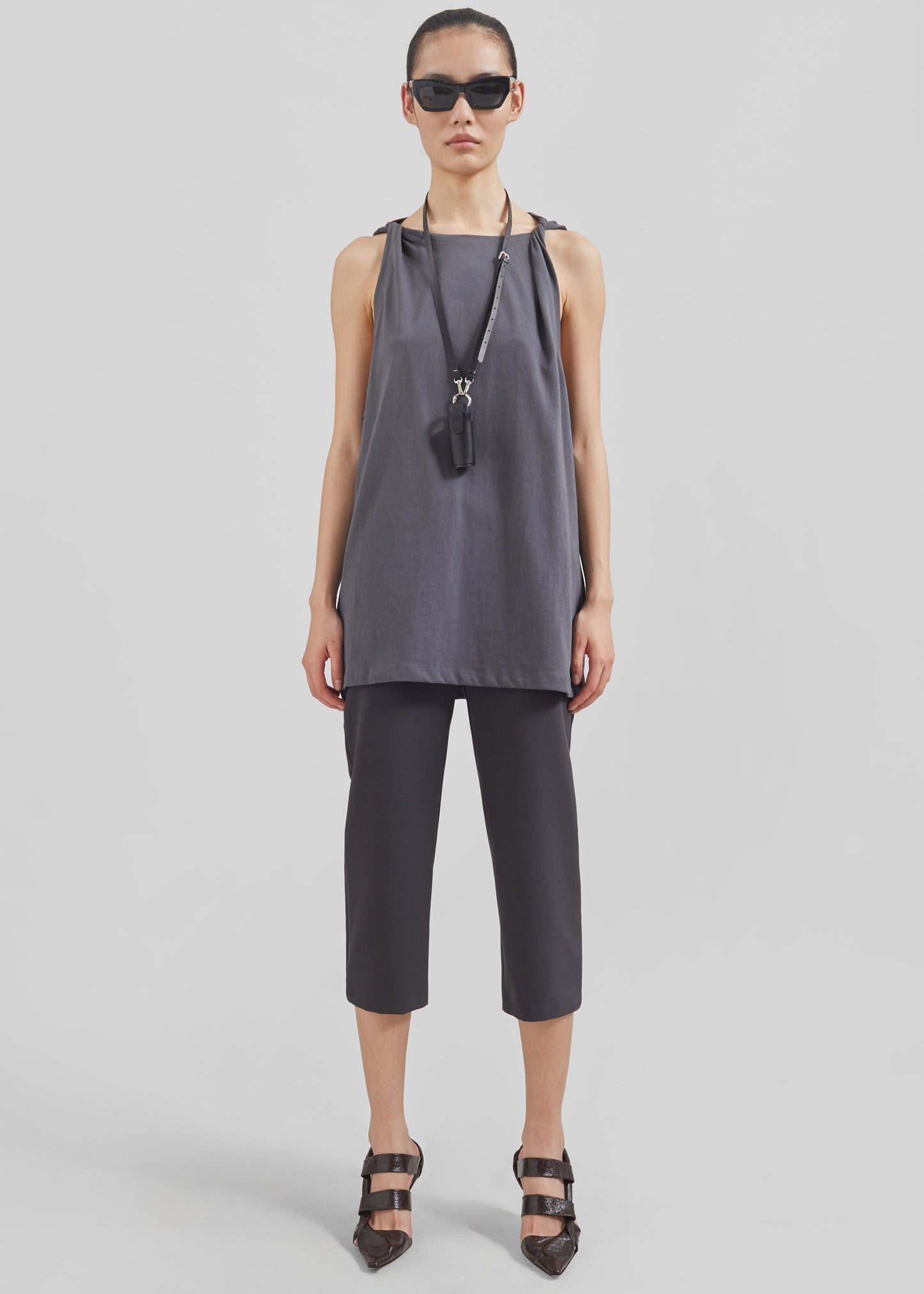 Erika Twisted Sleeve Tank - Charcoal