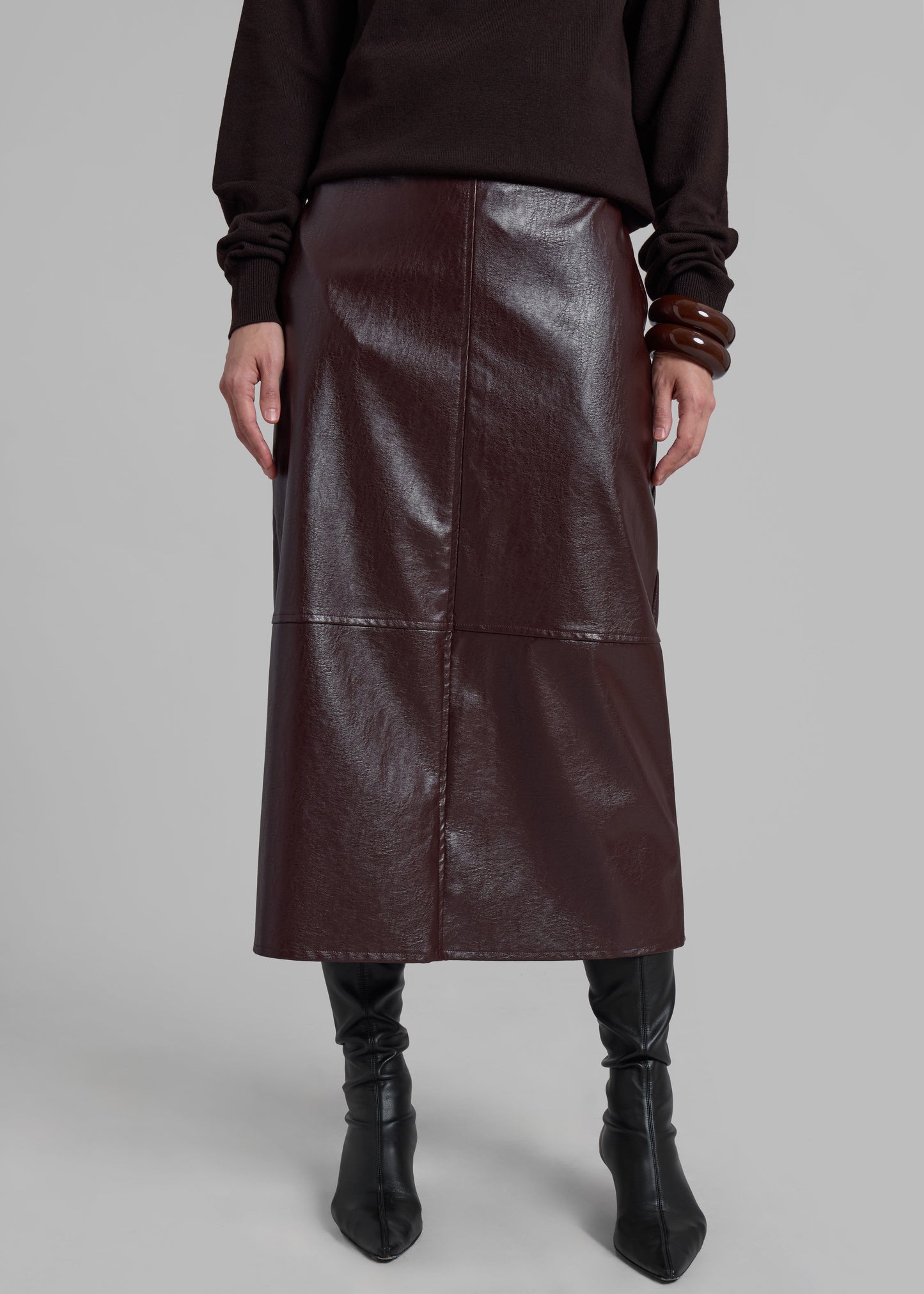 Erminie Midi Faux Leather Skirt - Brown